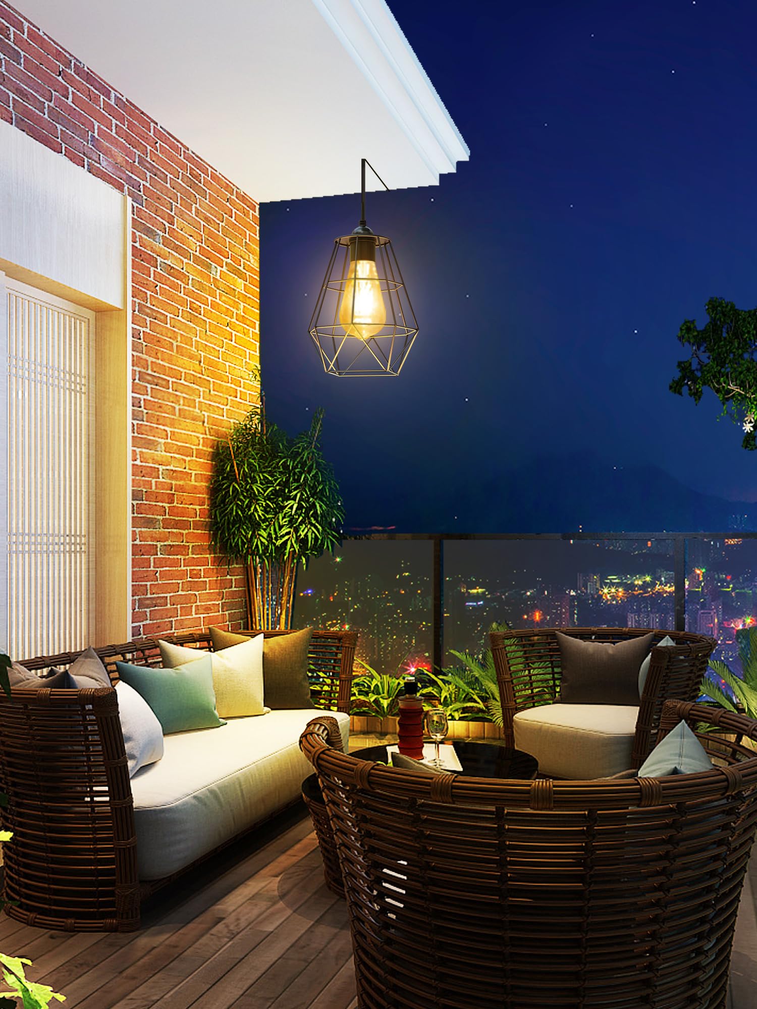 intelamp Solar Pendant Lights, 4000mAh, Remote Control, Dust to Dawn, 16.4Ft Hanging, Black, Model 5A