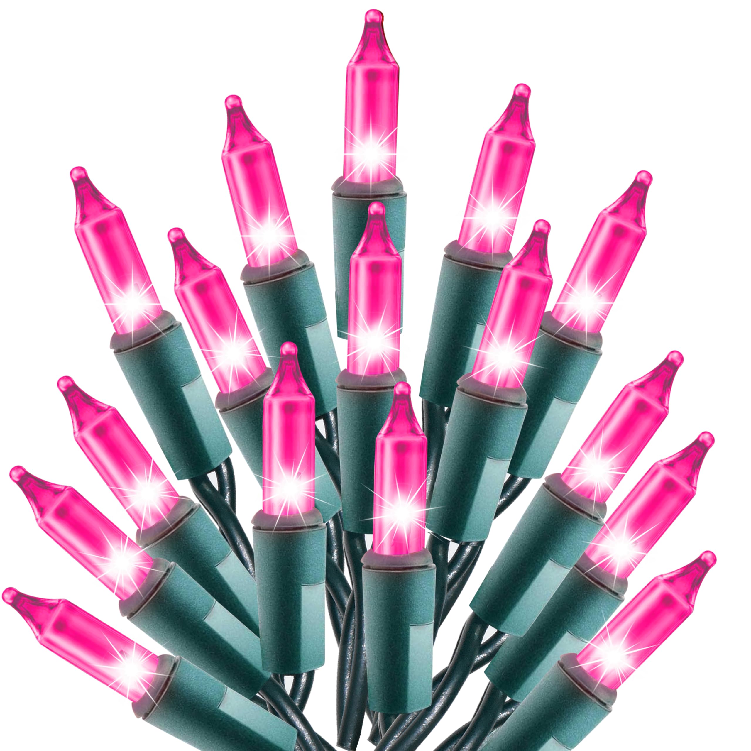 Holiday Essence - Pink Christmas String Lights 100 Mini Fairy Lights Set Green Wire 20.6 Ft Traditional Valentines Easter Holida