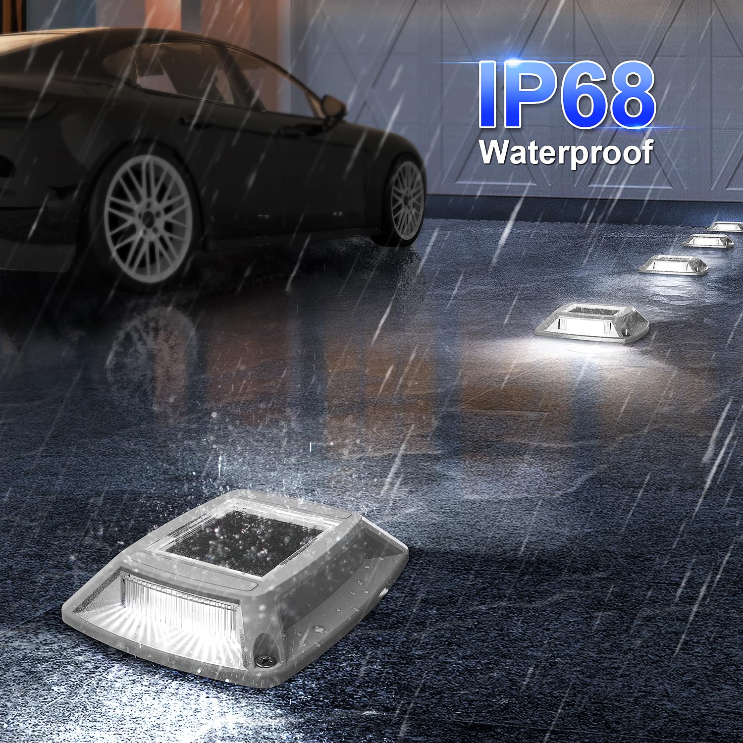 Etetale Solar Driveway Lights 12 Pack, Solar Powered Ip68 Waterproof Solar Dock Lights, 4 Led Driveway Markers Deck Lights For Dock, Pathway, Walkway, Sidewalk, Garden, Yard, Stair, Marine Use (White)