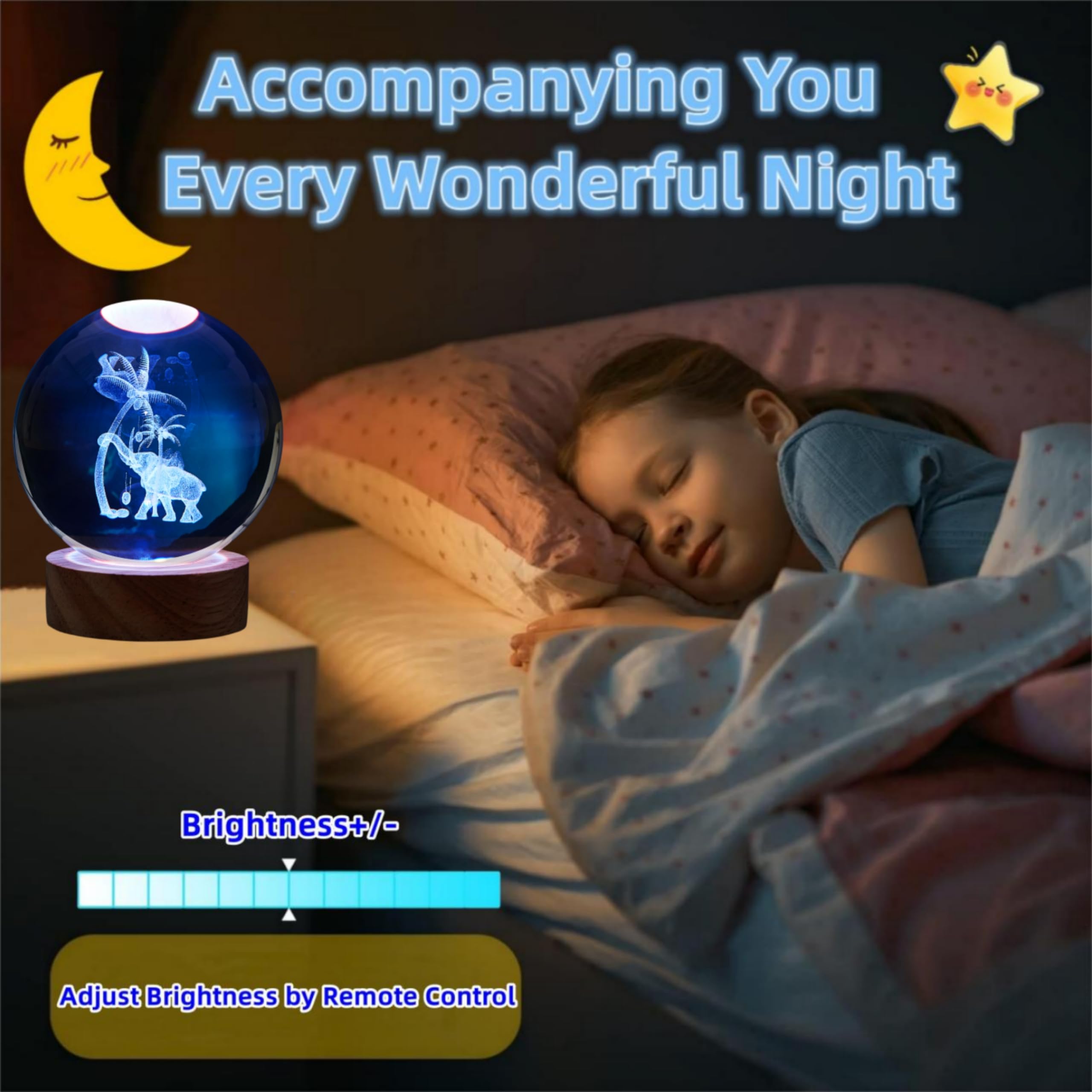 3D Elephant Crystal Ball Lamp,Lifelike Elephant Night Light,16 Colors Changing Light,Dimmable Remote Control,Elephant Lamp Gift