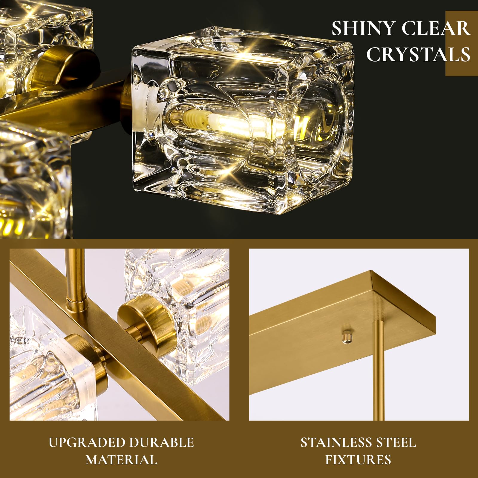 GoBright Modern Crystal Chandelier, 8-Light Gold Metal Pendant Light for Dining Room, Kitchen, Living Room, Model JP2617.8GD