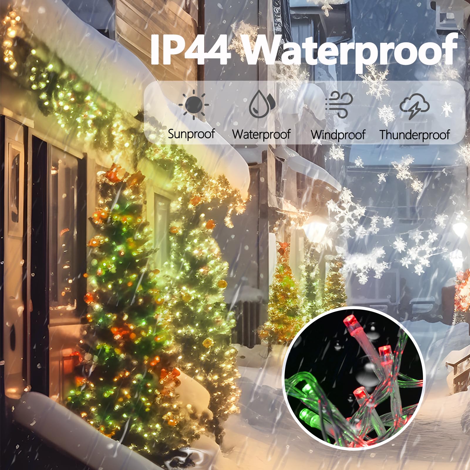 ILLUMINEW 300 LED String Lights, Waterproof Red Green Fairy Lights, 108 Ft, 8 Modes, Model JT-ELFC300V0120-C