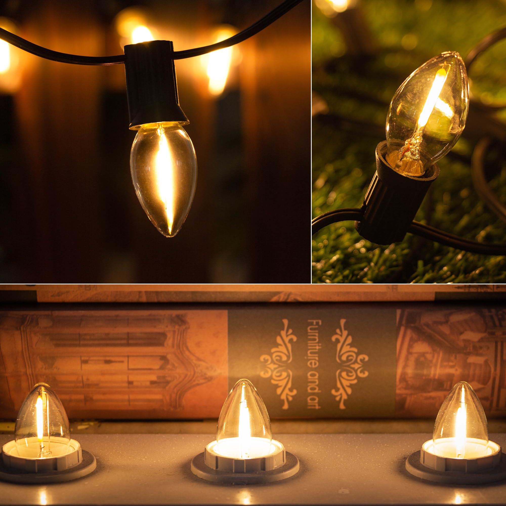 C7 Led Bulbs,0.5 Watts Filament Night Light Bulb Edison Style Sign Light E12 Candelabra Base Lamp Clear Glass 4W 5W 6W 7 Watts E