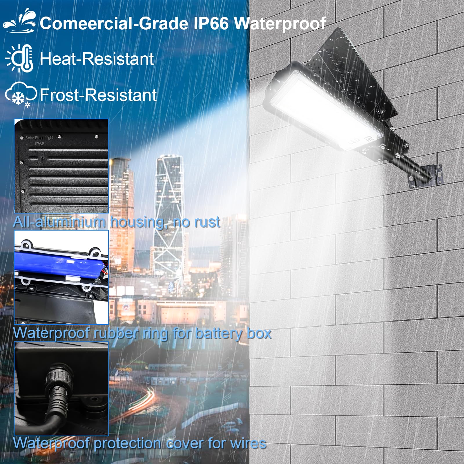 Indmird Solar Street Lights, 30000LM, IP66 Waterproof, Motion Sensor, Remote Control, Aluminum, White Light, Model CHX004