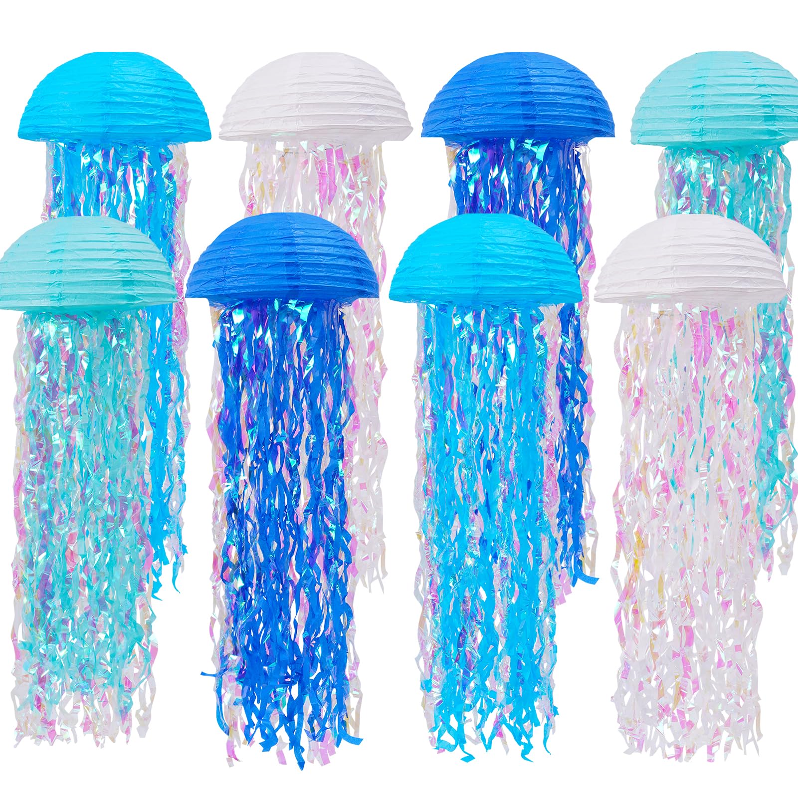 YUNXUAN Mermaid Party Decorations, Jellyfish Paper Lanterns Blue White Hanging Lantern for Mermaid Birthday Party Baby Shower Un