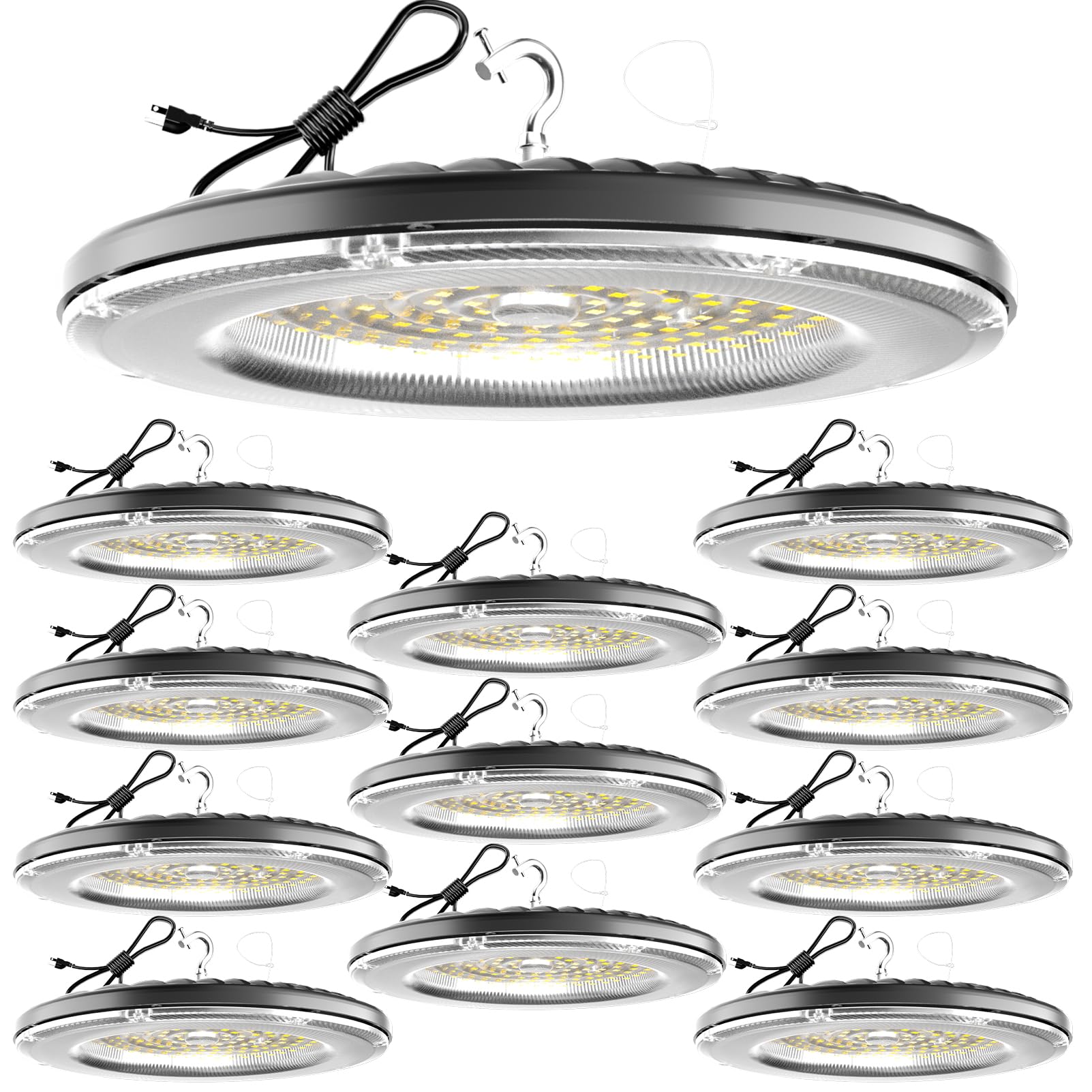 Lightdot 150W LED High Bay Light, 5000K, 21000LM, ETL Listed, Aluminum, Black, Model LUFO-22, 12 Pack