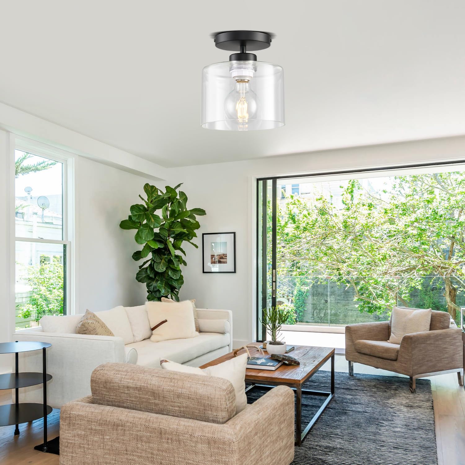 SINMILA Semi Flush Mount Ceiling Light, Metal, Clear Glass Shade, Model C10, 1 Pack