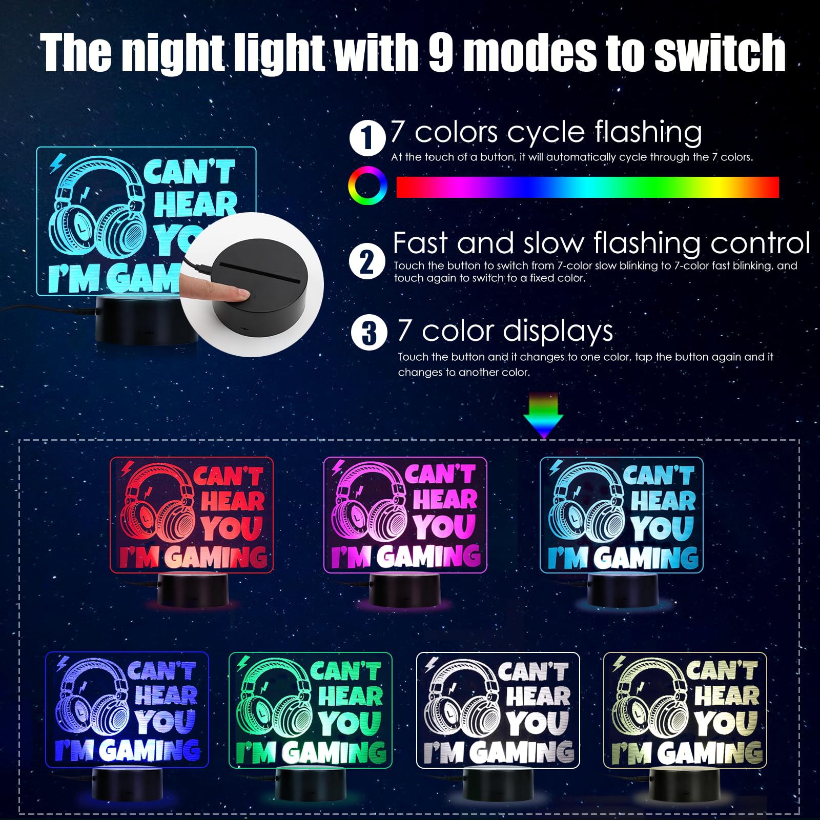 Can'T Hear You I'M Gaming Night Light Birthday Valentine'S Day Gifts For Men Boyfriend Husband Gamers Teenagers Kids Funny Video