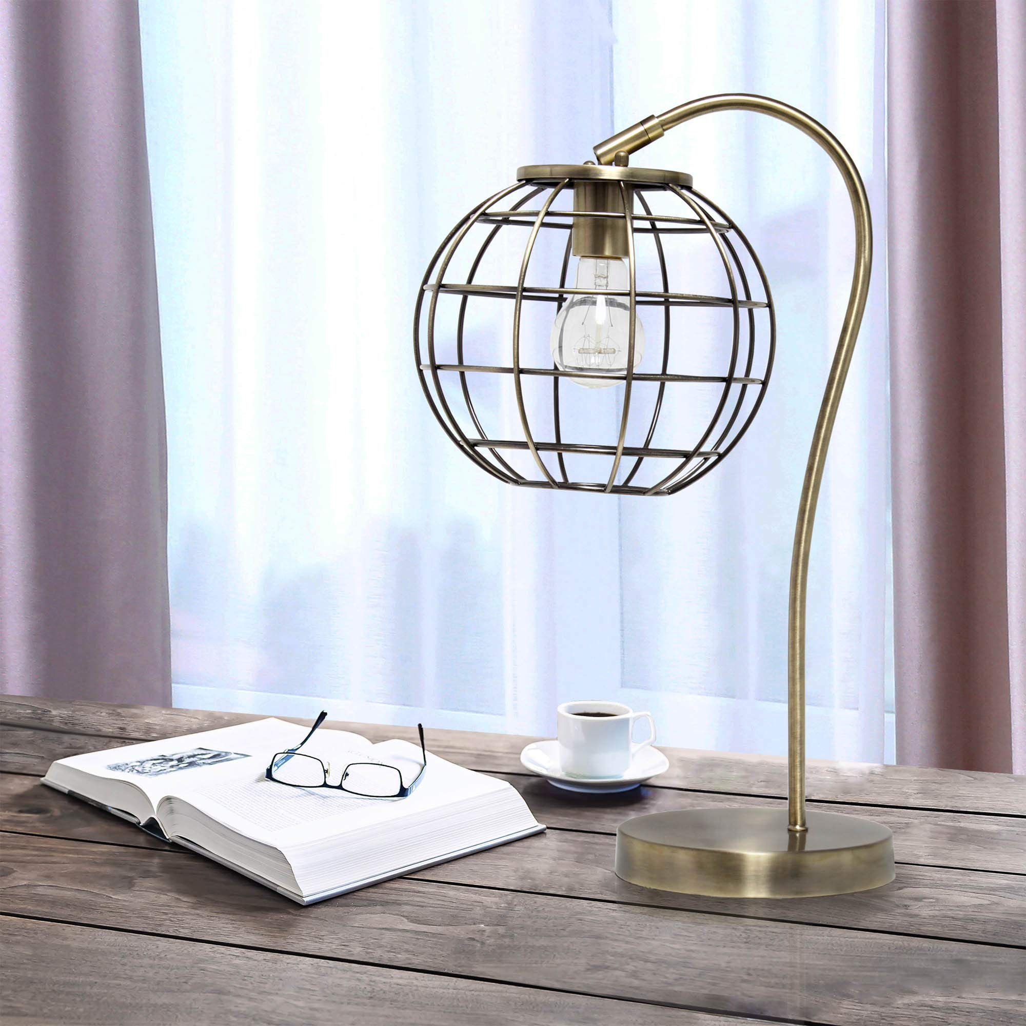 LALIA HOME Arched Metal Cage Table Lamp, Antique Brass, 9inL x 11inW x 20inH, Model LHT-5061, Metal Construction