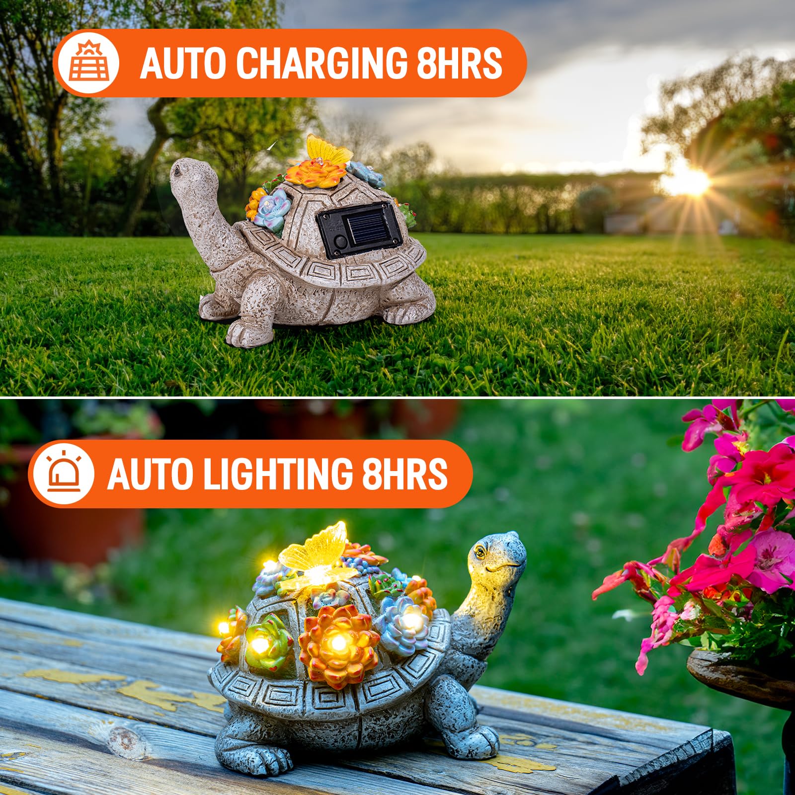 Ydkojgw Solar Garden Outdoor Statues With Succulent And 7 Led Lights - Lawn Decor Tortoise Statue For Patio, Balcony, Yard Ornament - Unique Housewarming Gifts (Grey Turtle)