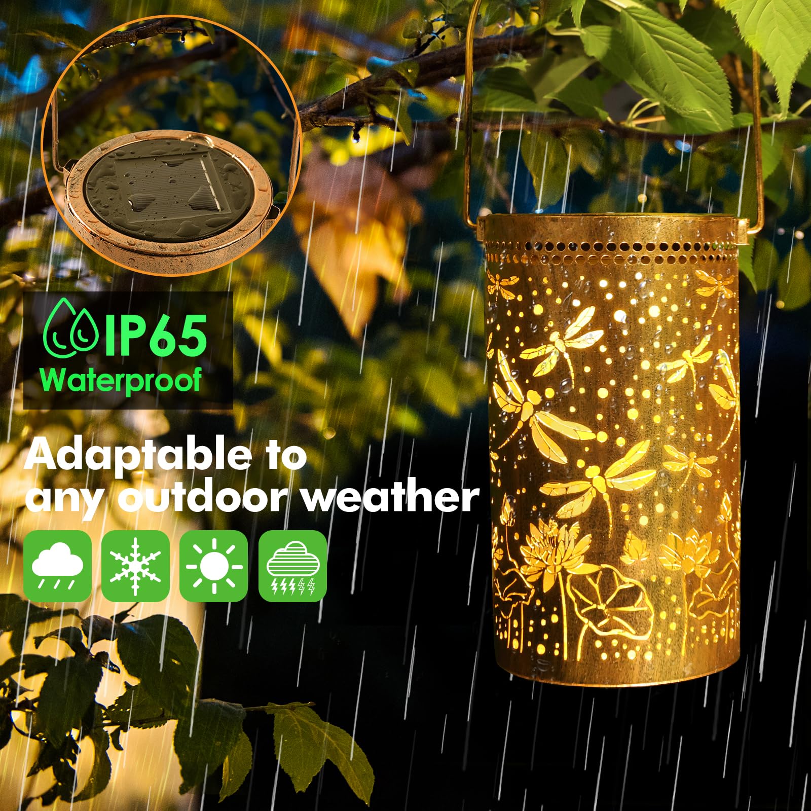 Fabuday Dragonfly Lotus Solar Lanterns - 2 Pack, Waterproof, Metal, Bronze, Model 230 for Outdoor, Garden, Patio, Porch Decor