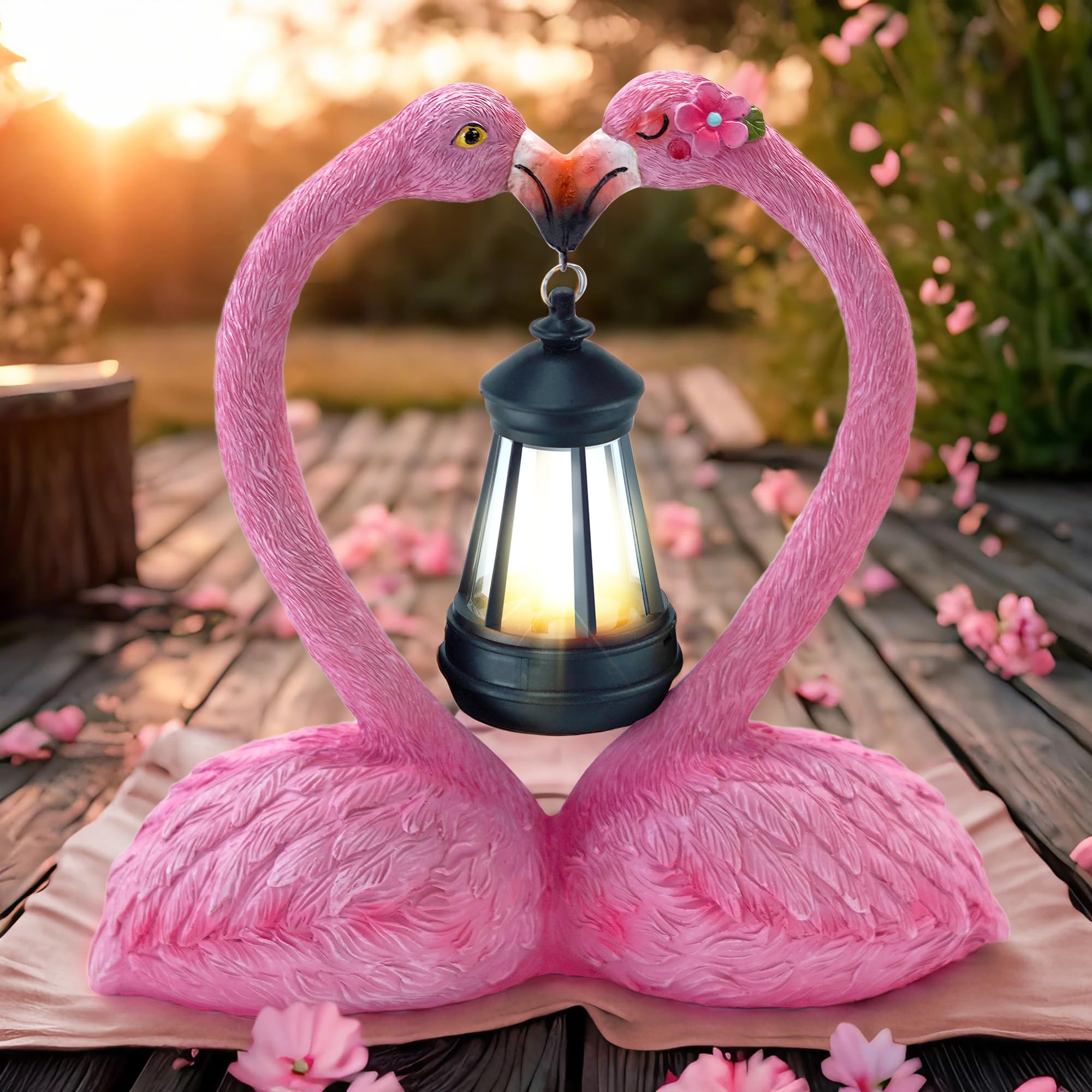 yiilead 9.8 Solar Flamingo Garden Statue,Heart Flamingo Yard Decor