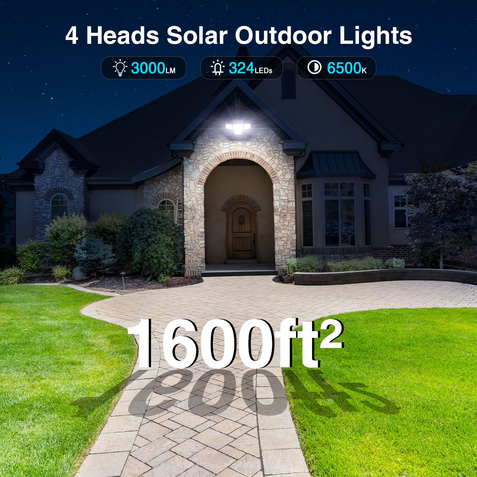 Szpower Outdoor Solar Lights For Outside, 324 Led 3000Lm Motion Sensor Outdoor Lights Waterproof Ip65, 4 Heads Solar Powered Flood Security Light With Remote Control & 3 Mode For House Yard 1 Pack