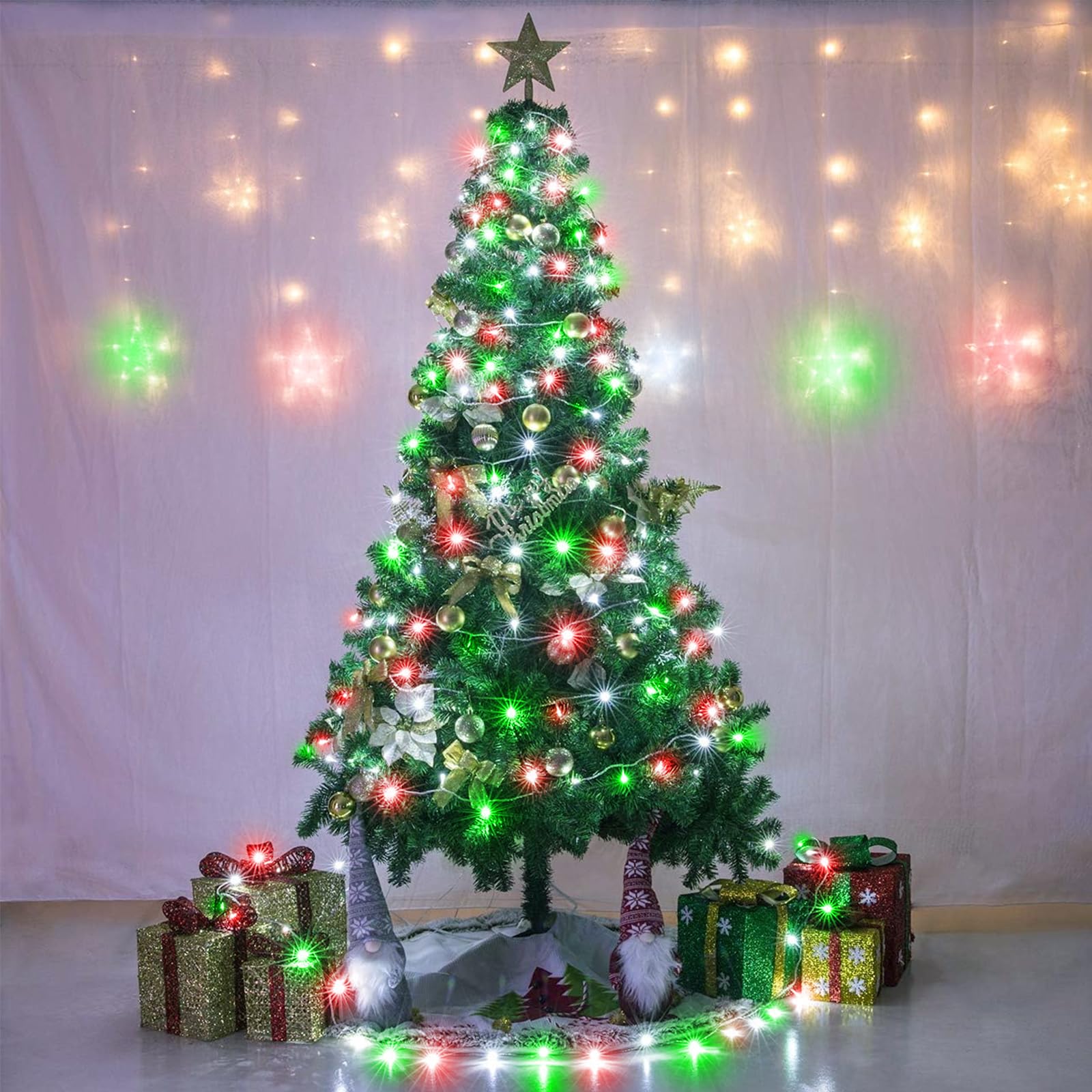 120 Led Christmas Lights Outdoor  8 Modes Plug In Waterproof Twinkle Fairy String Lights For Tree Christmas Halloween Decorations  Red White&Green