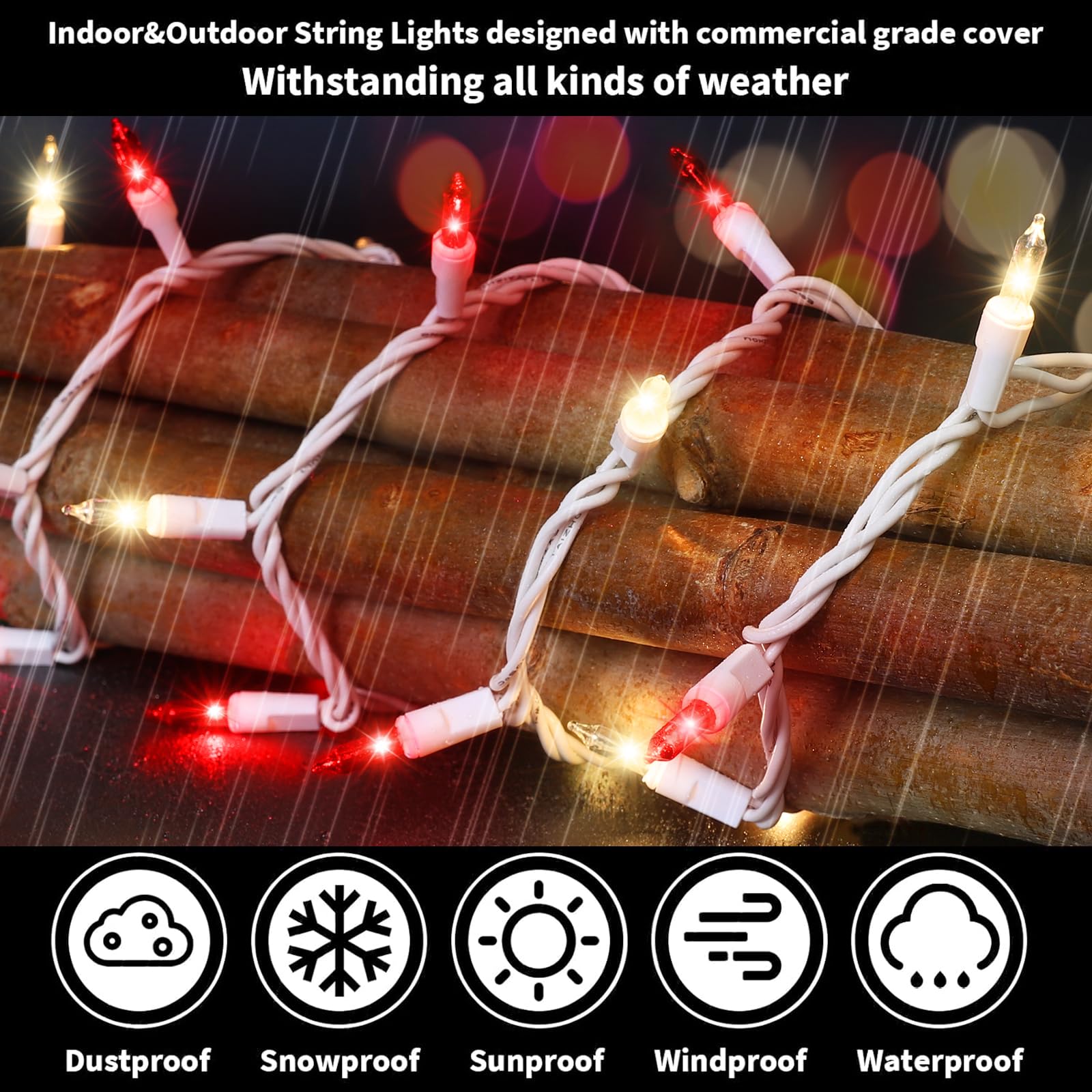 Lamphome 100 Count Red Clear Christmas Lights  White Wire 20Ft Incandescent Holiday String Light Set For Indoor Outdoor Use Christmas Tree  Halloween  Valentine Wedding Lighting Decoration