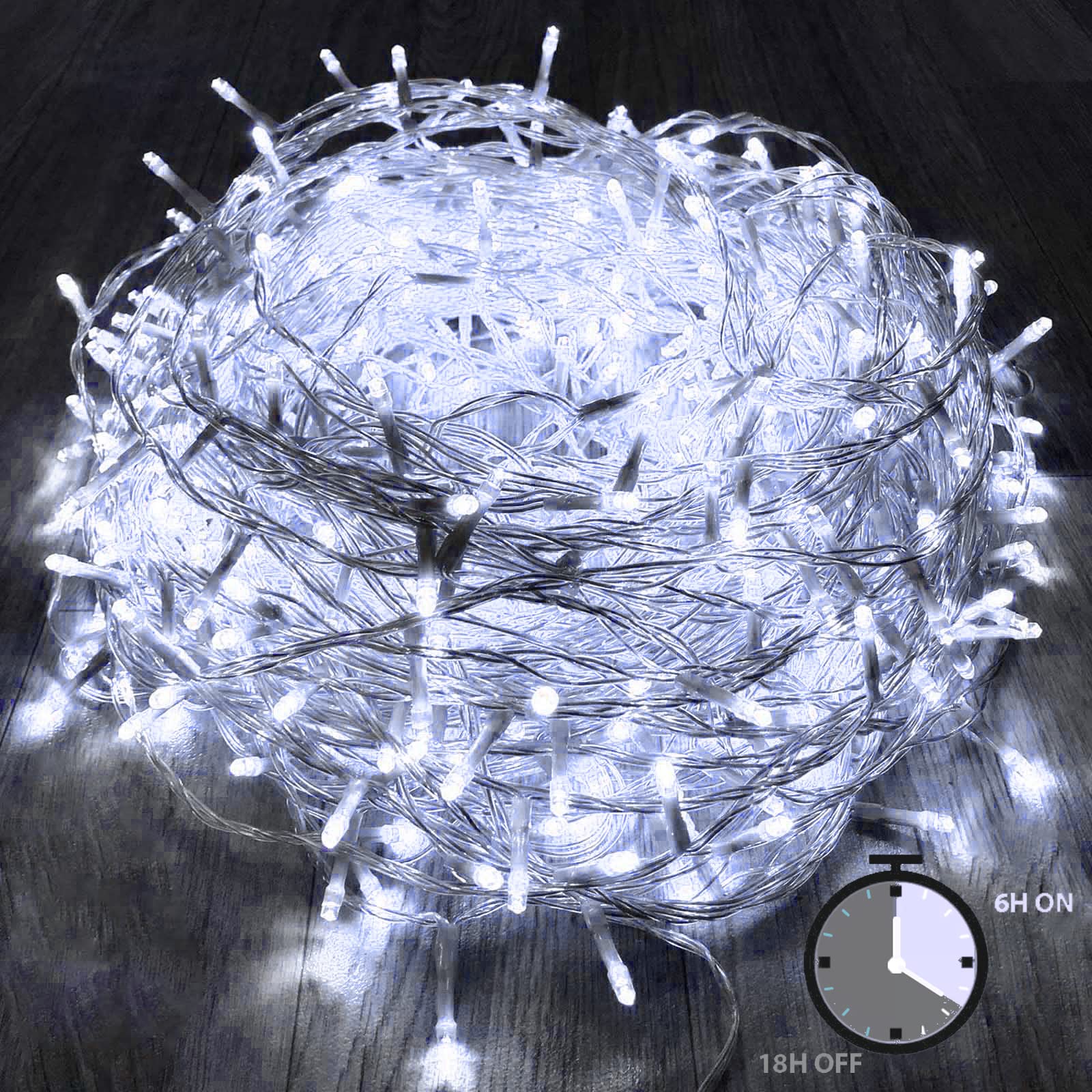 Kaq 115Ft 300Led Timer Function Cool White Christmas String Lights Indoor/Outdoor, Waterproof Christmas Lights With 8 Modes, Cle