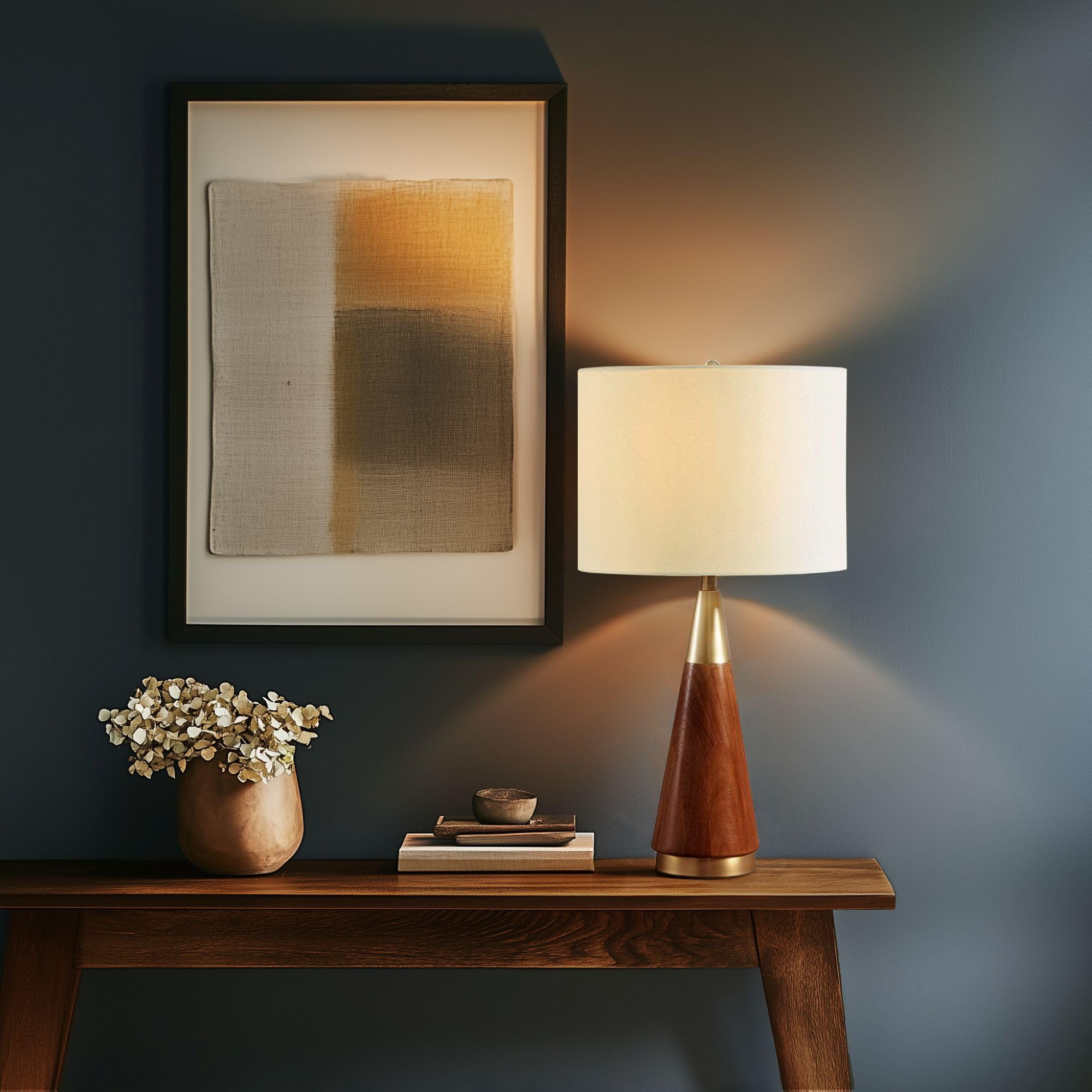 Ink+Ivy Chrislie Gold White Mid Century Modern Table Lamp, 13.5W X 13.5D X 26H, Rubber Wood & Iron, Model Ii153-0006
