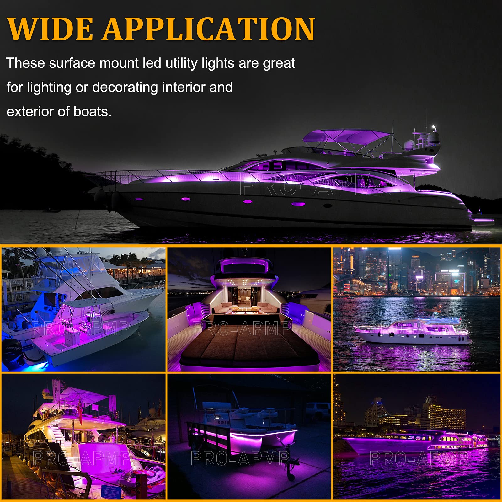 PSEQT LED Boat Interior Lights, Waterproof Courtesy Light Strip, 10Pcs, Purple, PC Lens, ABS Housing