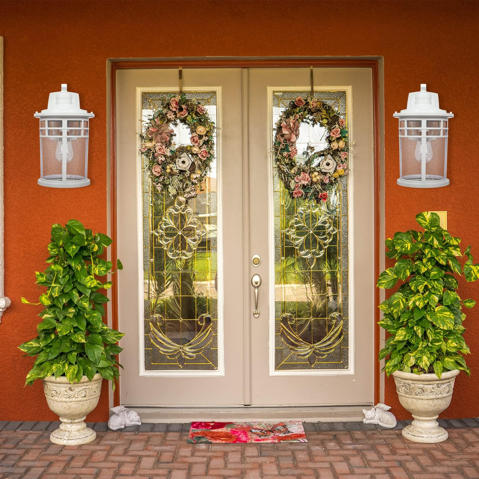 Darkaway Outdoor Porch Lights - 15" Wall Mount Sconces, 2 Pack, White-Seeded Glass, Model 6X20B-M-2PK WH
