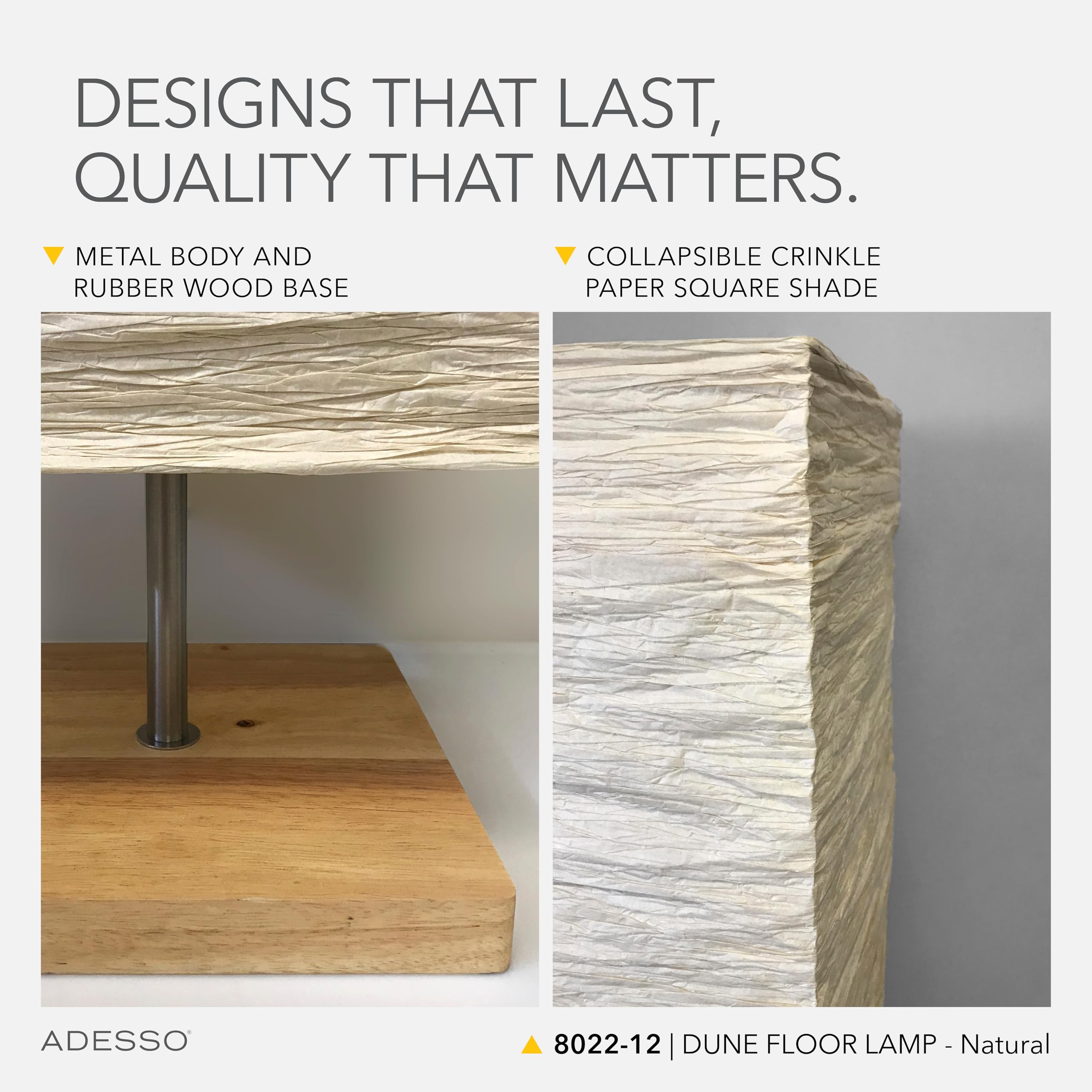 Adesso Three Light Floor Lamp, Adjustable Brightness, Natural Wood Base, 10" D x 10" W x 58" H, Beige, Model 8022-12