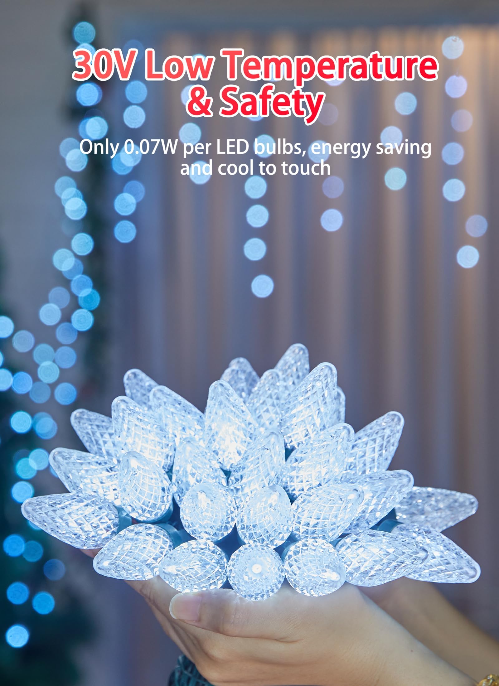 C9 Christmas Lights Outdoor  114 Feet 150 Led C9 String Light With Timer & 8 Light Modes  Waterproof Commercial Grade Connectable Christmas Tree Lights For House Indoor Outside Roofline  Pure White