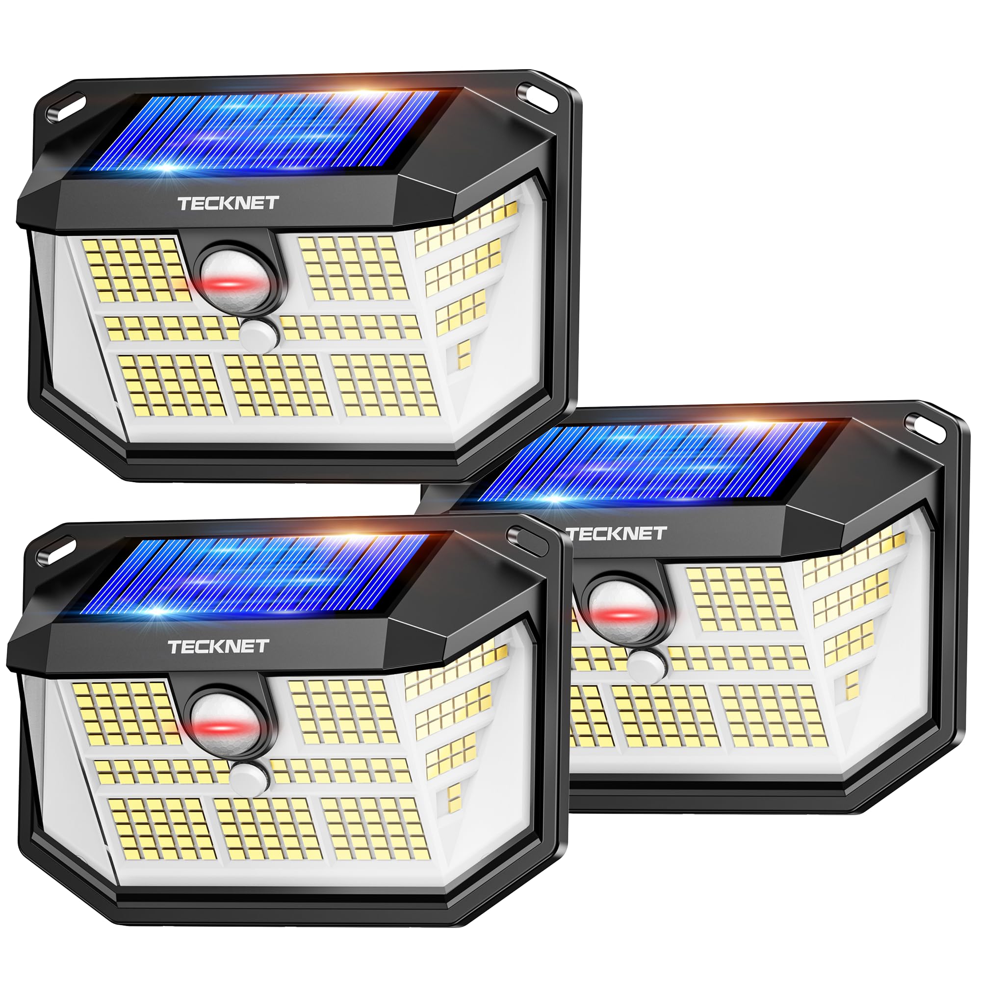 TECKNET 231 LED Solar Motion Lights Outdoor, 3 Pack 300? Security Wall Lights with 3 Lighting Modes IP65 Waterproof PIR Motion S