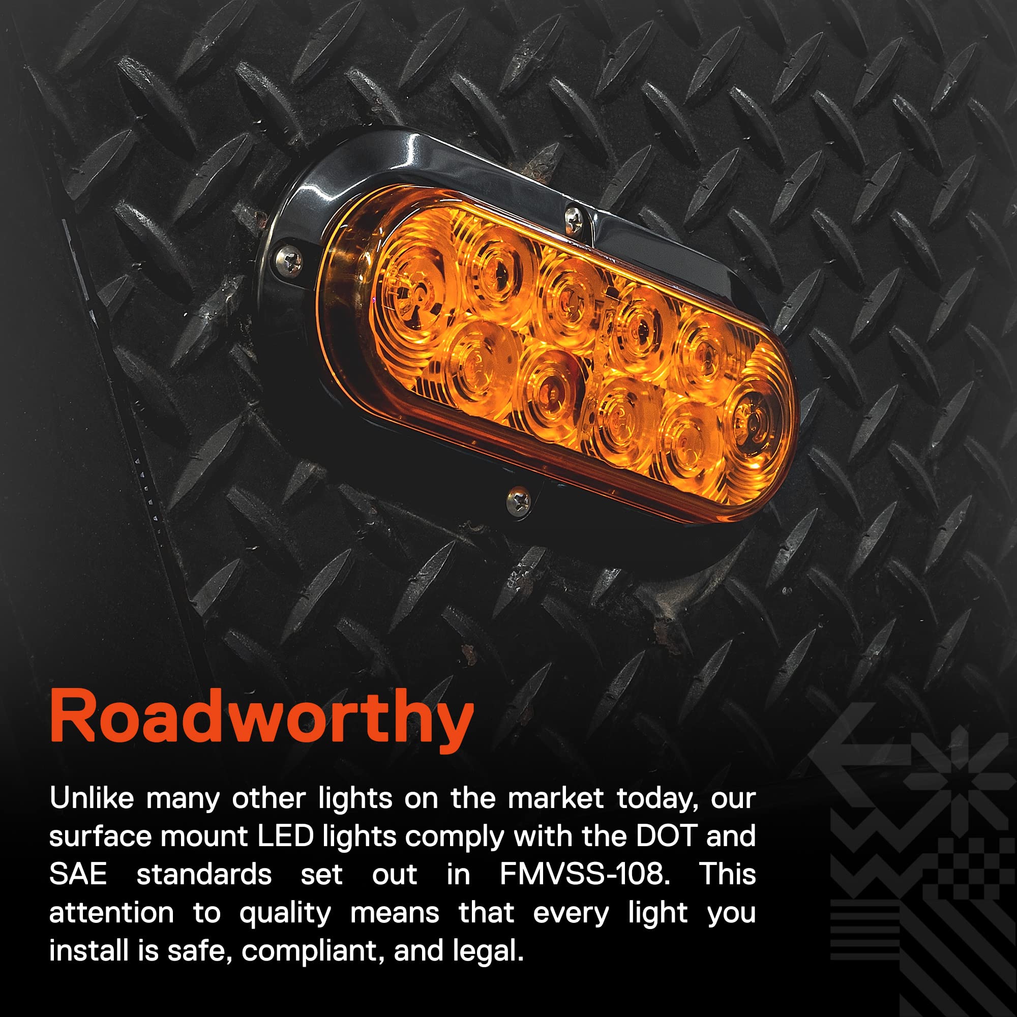 True Mods 4Pc 6 Inch Amber Oval Led Trailer Tail Light Kit [Dot Fmvss 108 Sae I6P] [Surface-Mount] [Ip67 Waterproof] [Park & Tur