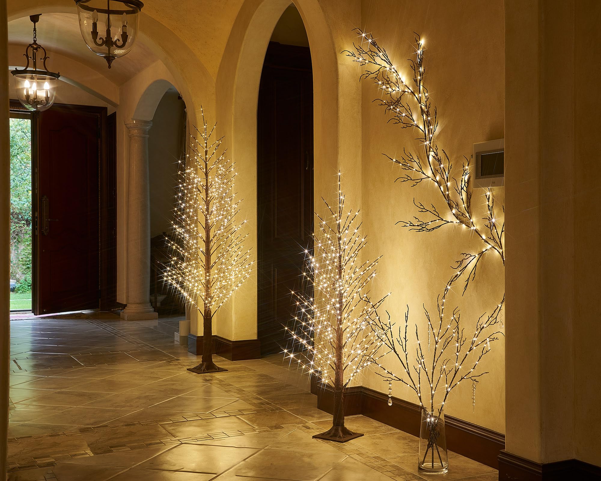 Hairui Lighted Willow Branches Silver Glittered 32In 120 Led Fairy Lights With Timer, Twig Branch With Lights Battery Operated Or Usb Plug In For Home Fireplace Room Christmas Holiday Decoration