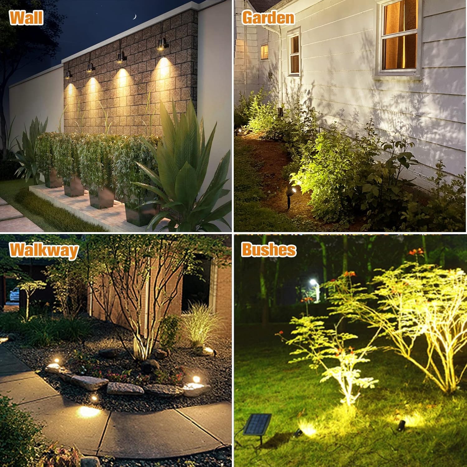 APONUO Solar Spot Lights Outdoor, IP65 Waterproof, 9.8ft Cable, Warm White, 4-in-1, Aluminum, Model: Spot Light02