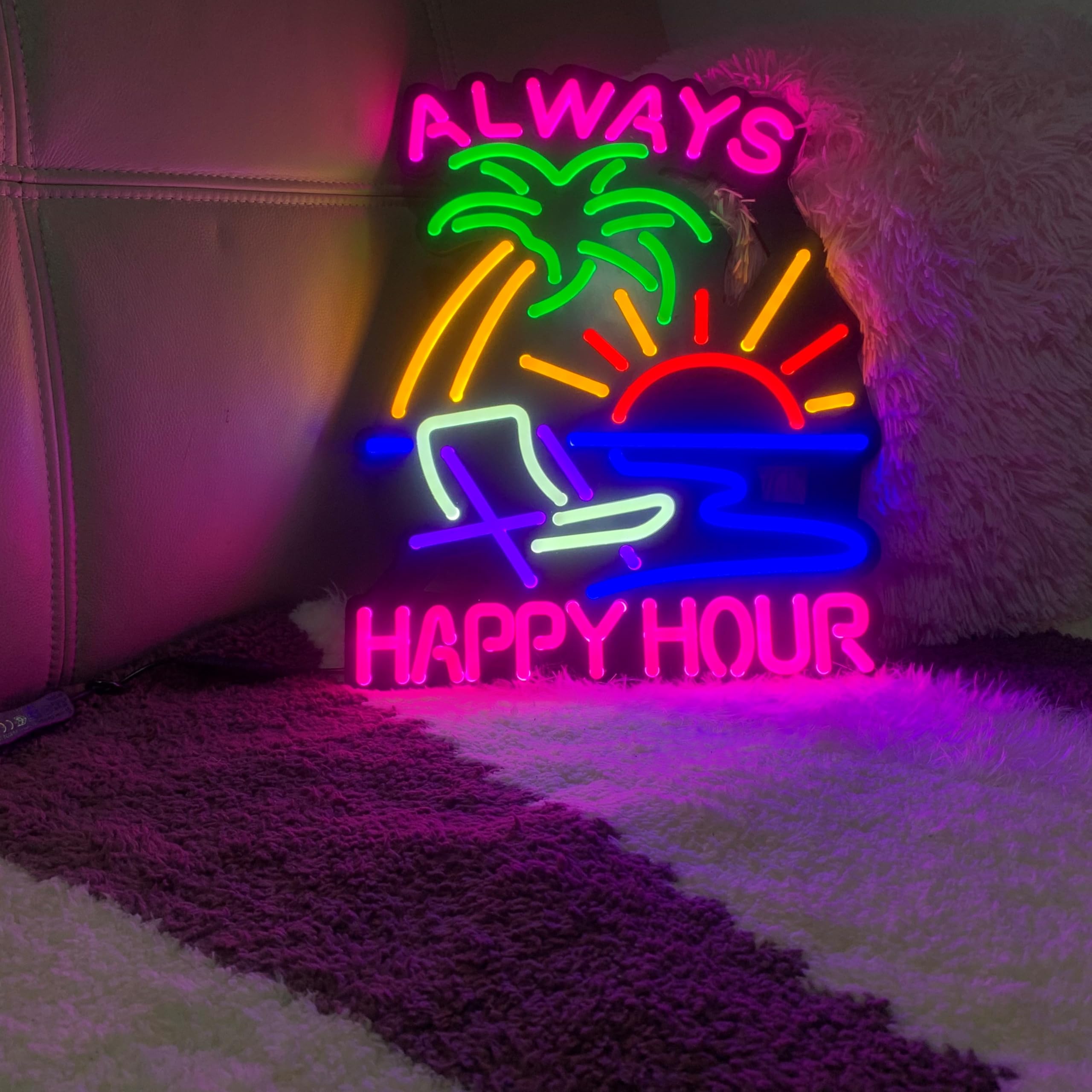 Jigsaw Puzzle 40Pcs Happy Hour Neon Light Sign  Man Cave Men Led Light  Home Wall Signs Gifts  Decorations  Palm Tree  Beach  Sun  Tiki Bar  Garage  Accessories  Cart  Party  Bedroom  Led Sign  Lights Sailboat