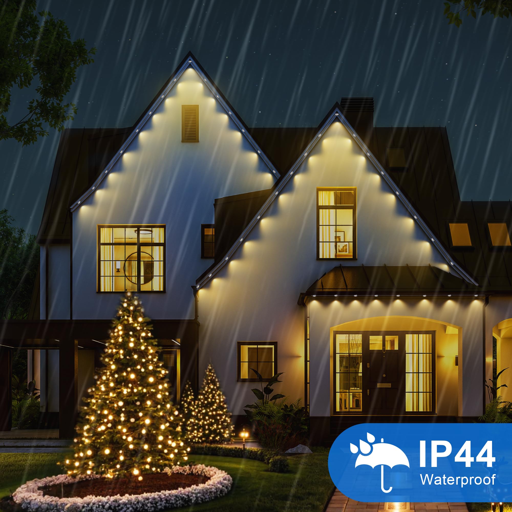 MERRIMAX M Permanent Outdoor Lights, 50ft 36LED Waterproof String Lights, Remote, 8 Modes, Warm White, Model MLS-D24V6WUIC-O