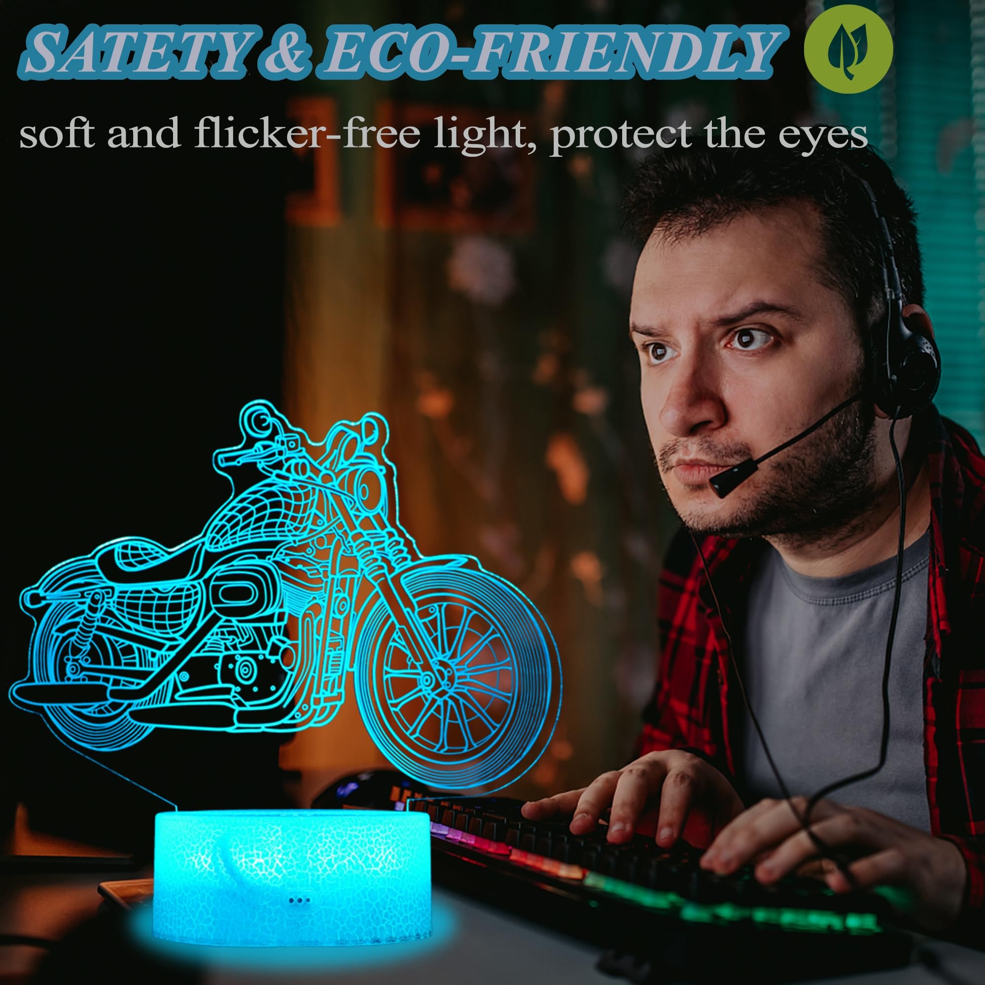 Posshe Motorcycle Gifts, Motorcycle Night Light, Motorbike 3D Illusion Lamp, 16 Colors Changing, Remote Control, Timer, Dimmable