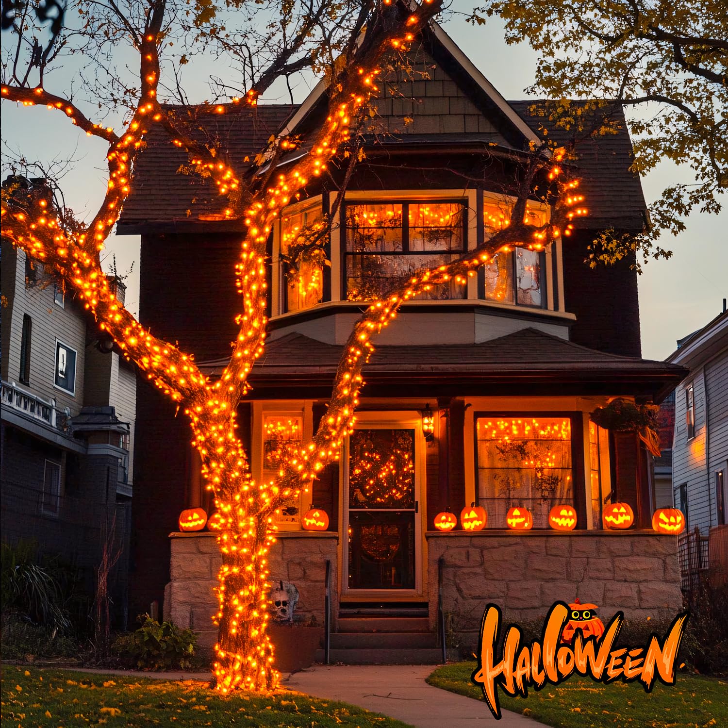 Jmexsuss 33Ft Orange Battery Operated Halloween Lights, 100 Led Twinkle Fairy String Lights With Remote, Waterproof For Indoor/Outdoor Use