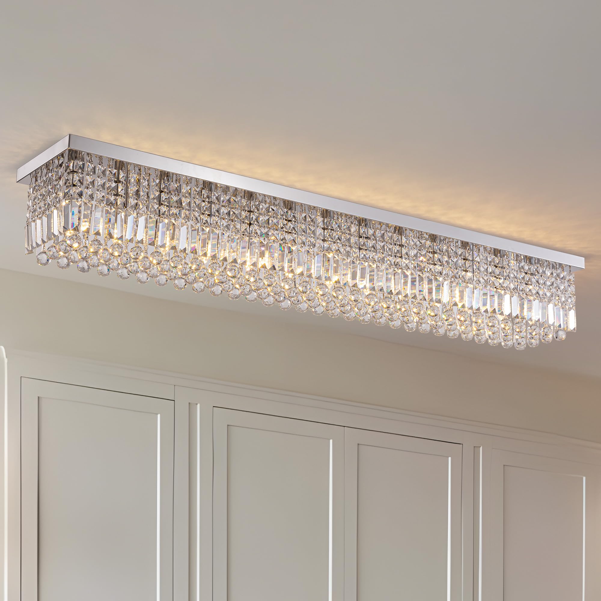 Tinkoso Modern Crystal Chandelier,13-Light Chandelier For Dining Room,K9 Crystal Rectangle Chandeliers,59-Inch Adjustable Hangin