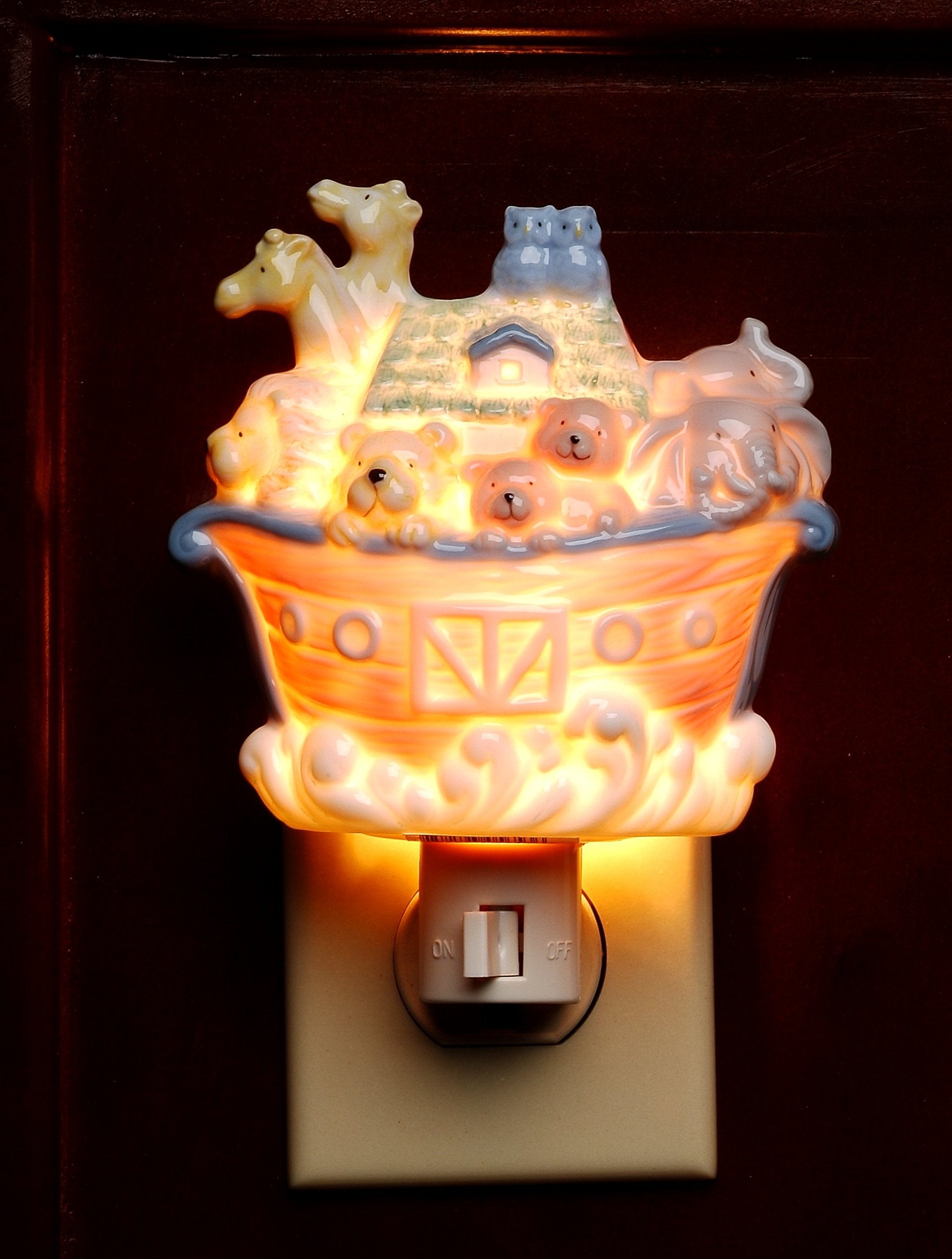 Cosmos Gifts Fine Porcelain Noahs Ark Plug in Night Light, 5-1/2 H