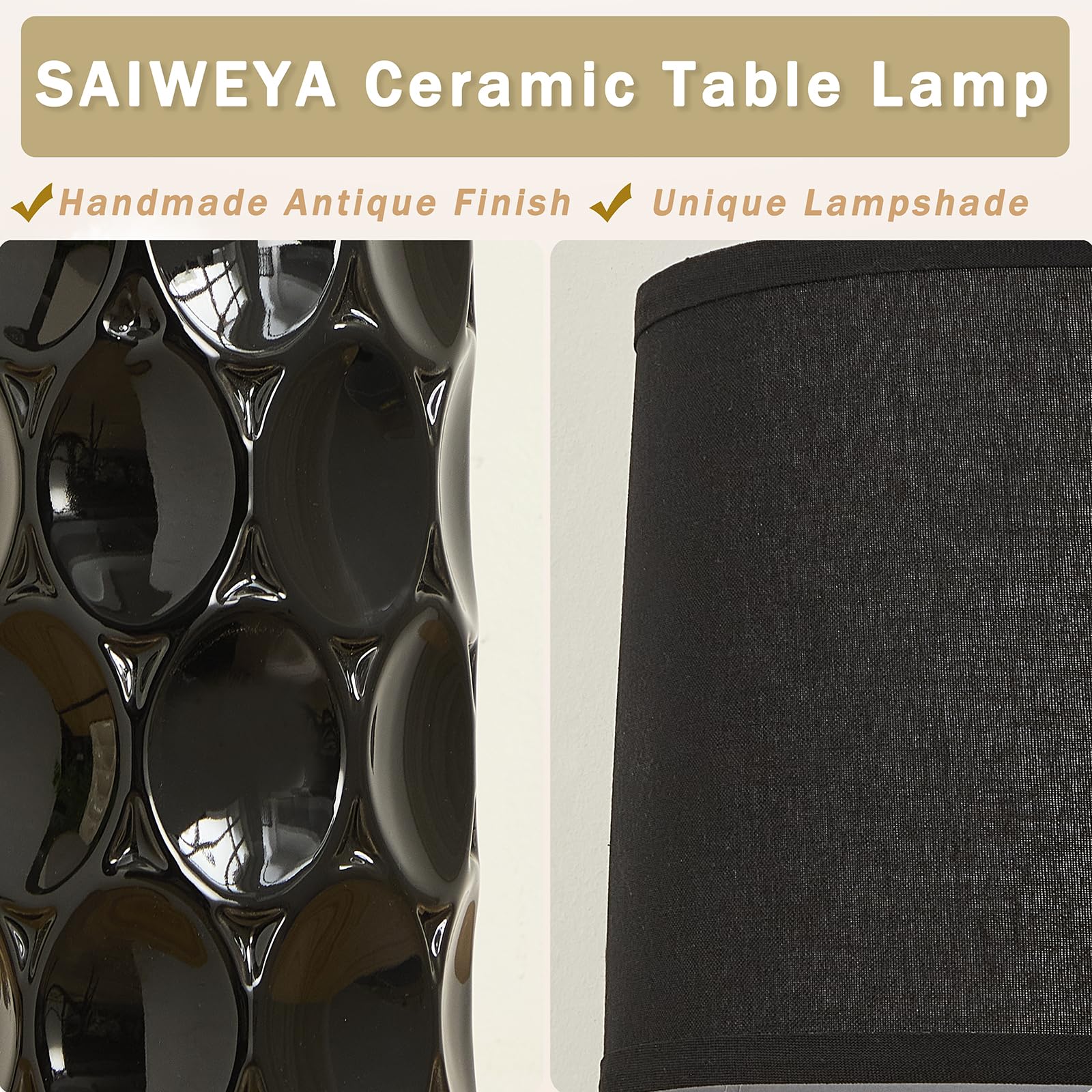 Saiweya 24'' Modern Ceramic Table Lamp Set Of 2 Bedroom Lamps, 3 Color Dimmable Bedside Lamps For Living Room Farmhouse Nightsta