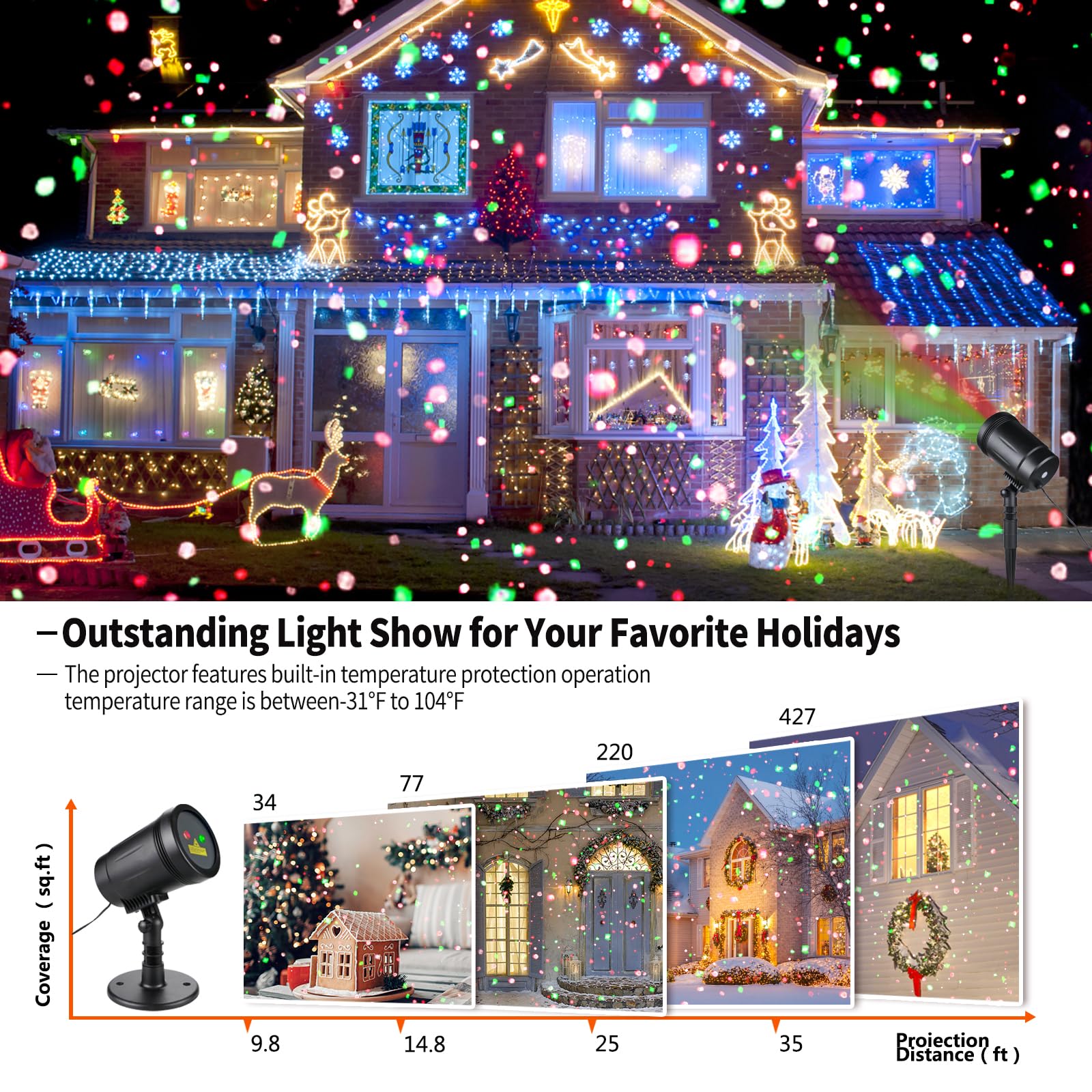 Christmas Projector Lights Outdoor, Outdoor Garden Laser Lights Spotlight Red And Green Star Show With Rf Wireless Remote Christ
