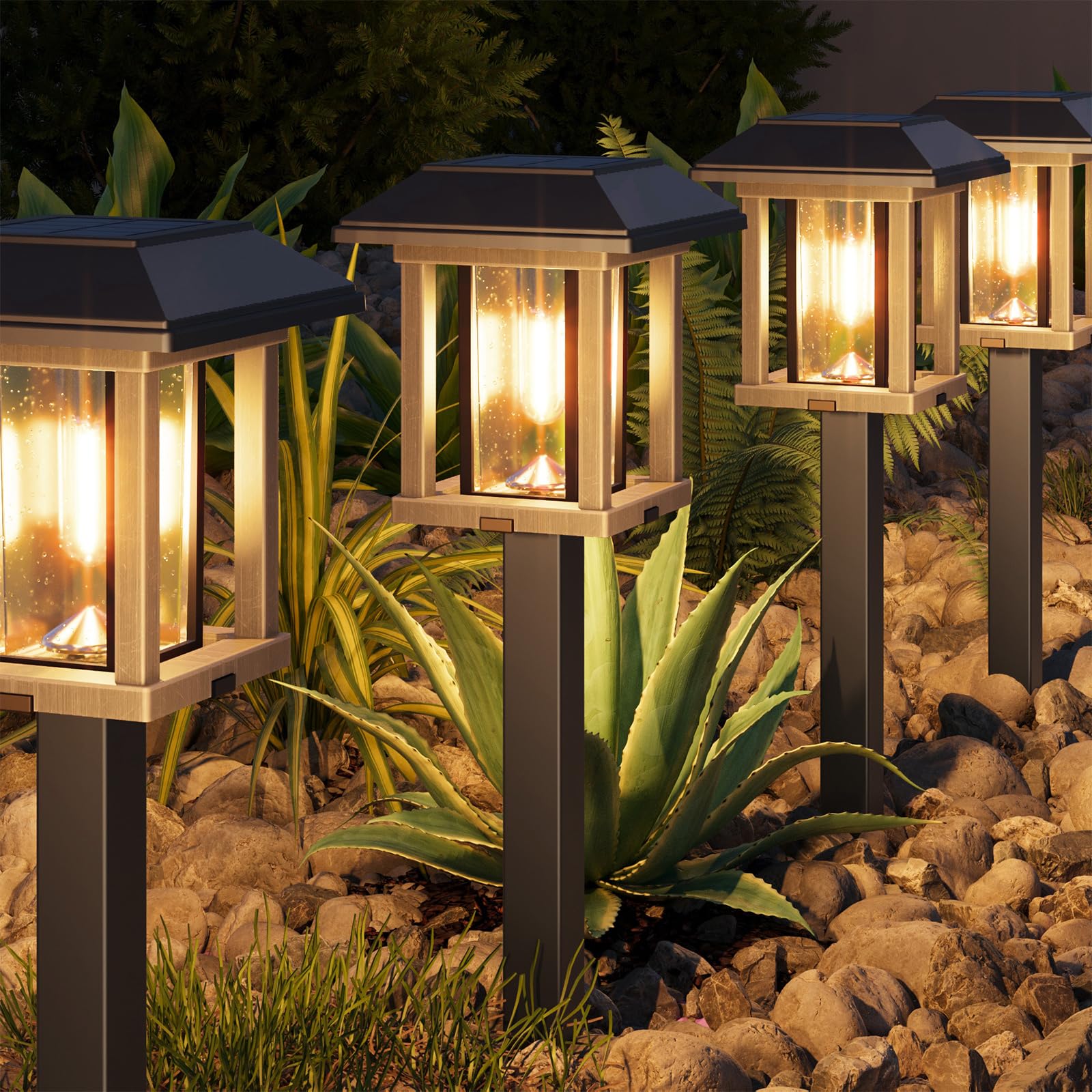 XMCOSY Solar Lights Outdoor Waterproof IP65, 25 LM Garden Lights for Yard Pathway, Dual-Tone Bronze Wood LED Lights with Seed Gl