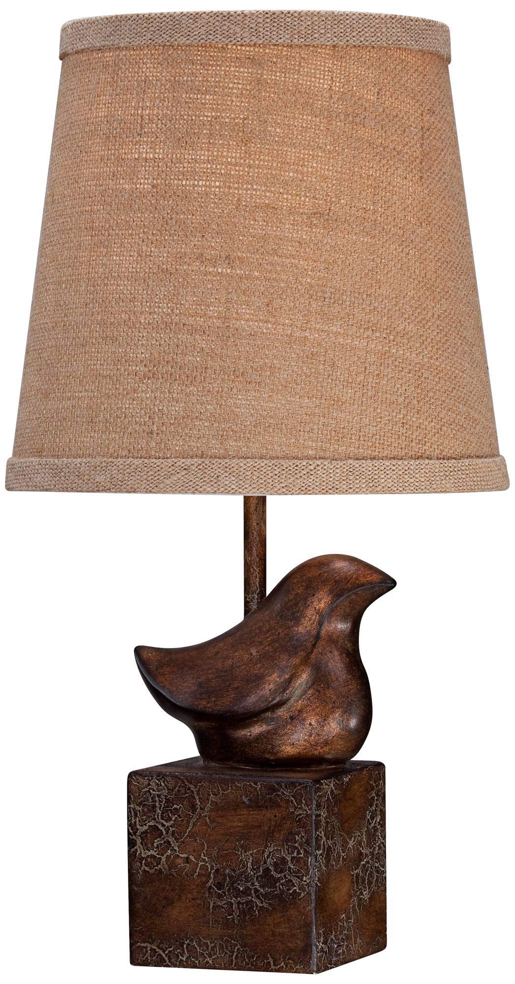 360 Lighting Bird Modern Rustic Farmhouse Accent Table Lamp 15 1/2 High Sculptural Crackle Bronze Brown Natural Burlap Hardback 