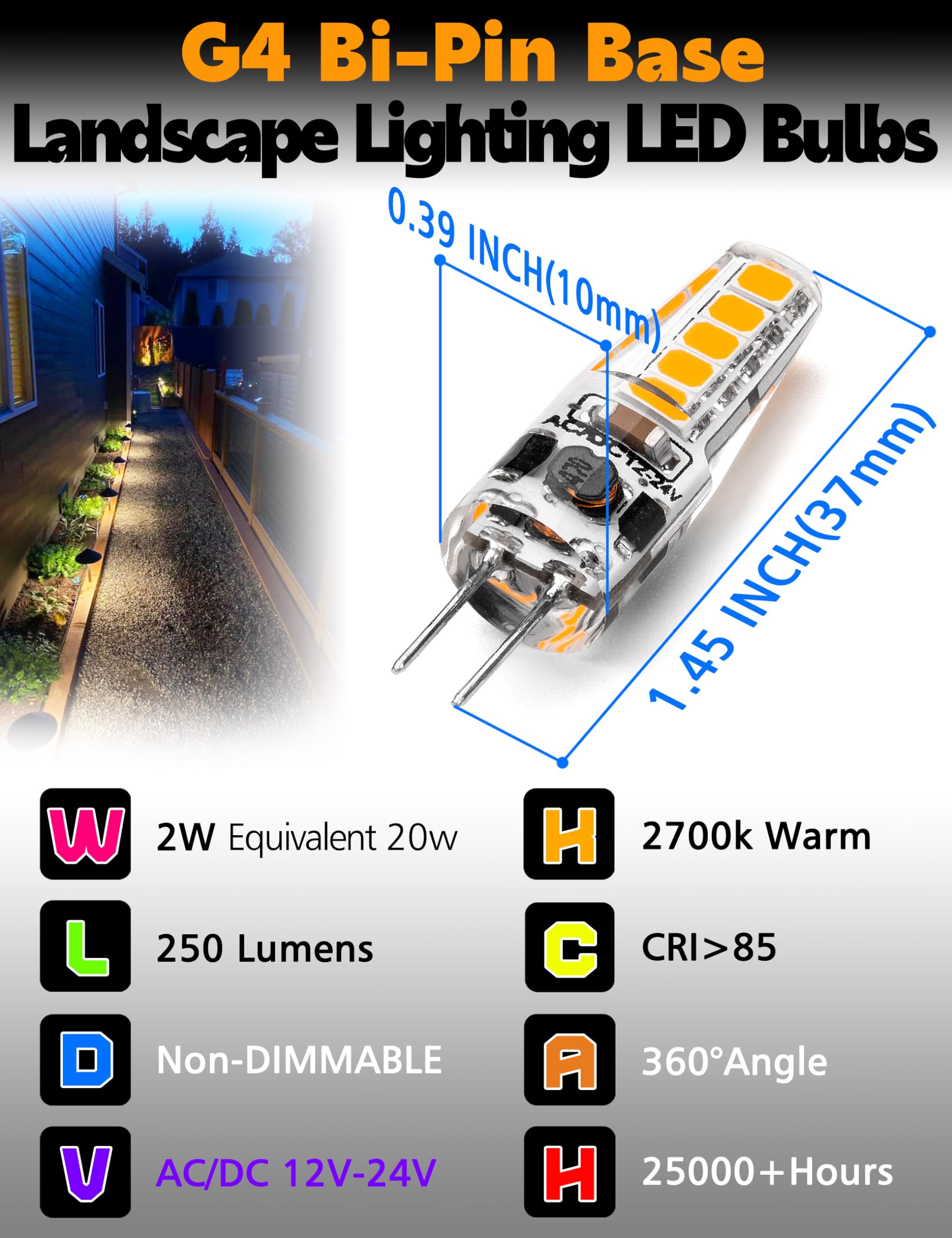 Xyanmc G4 Led Bulb Ac Dc 12V To 24V Jc Type, 20W-30W T3 G4 Halogen Equivalent, 2W 2700K Warm White, G4 Bi-Pin Base, 250Lm, Lands