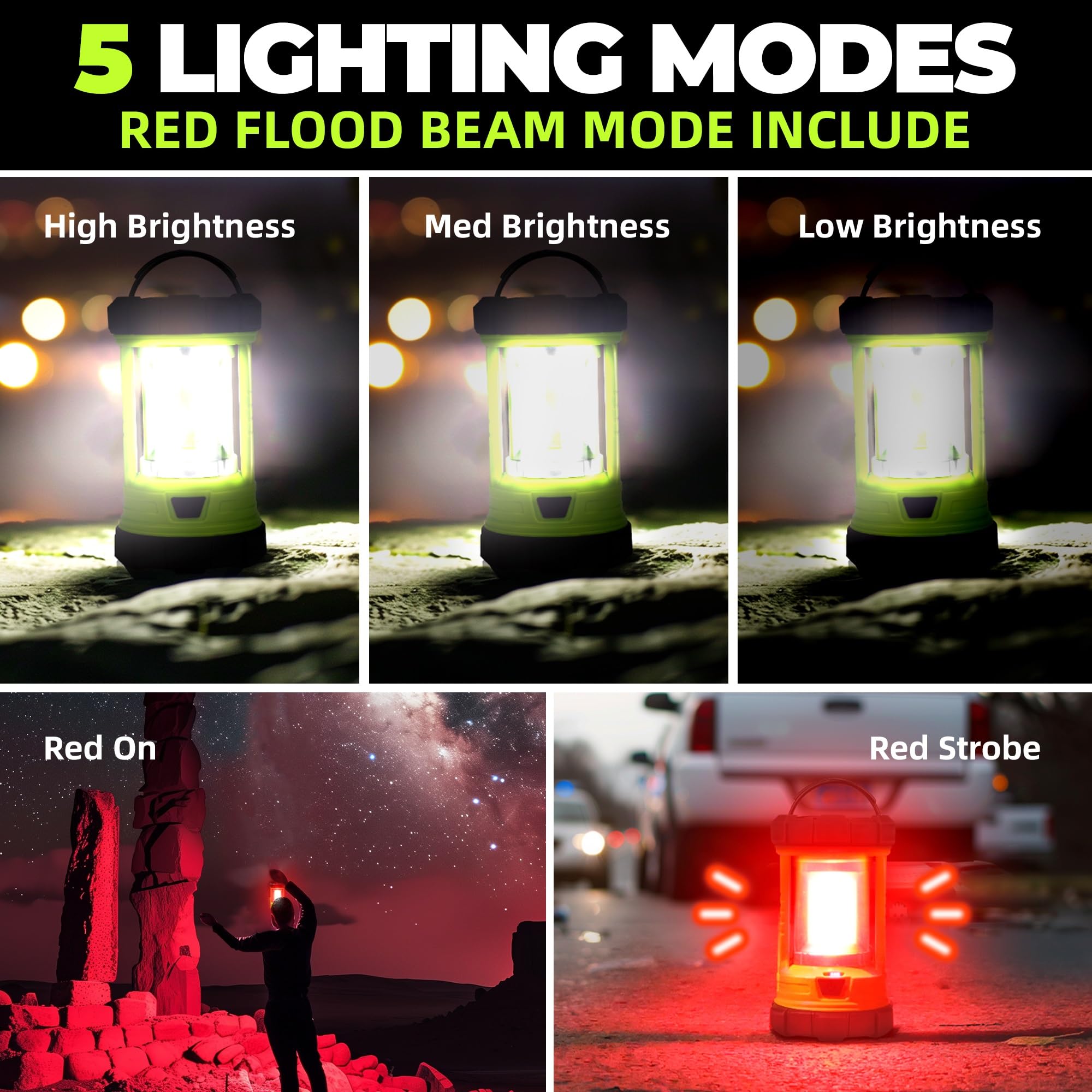 Camping Lantern 3000LM, LED Lanterns for Power Outages with 4400mAh Phone Charger, Impact-Resistant Rechargeable Lantern, 5 Ligh