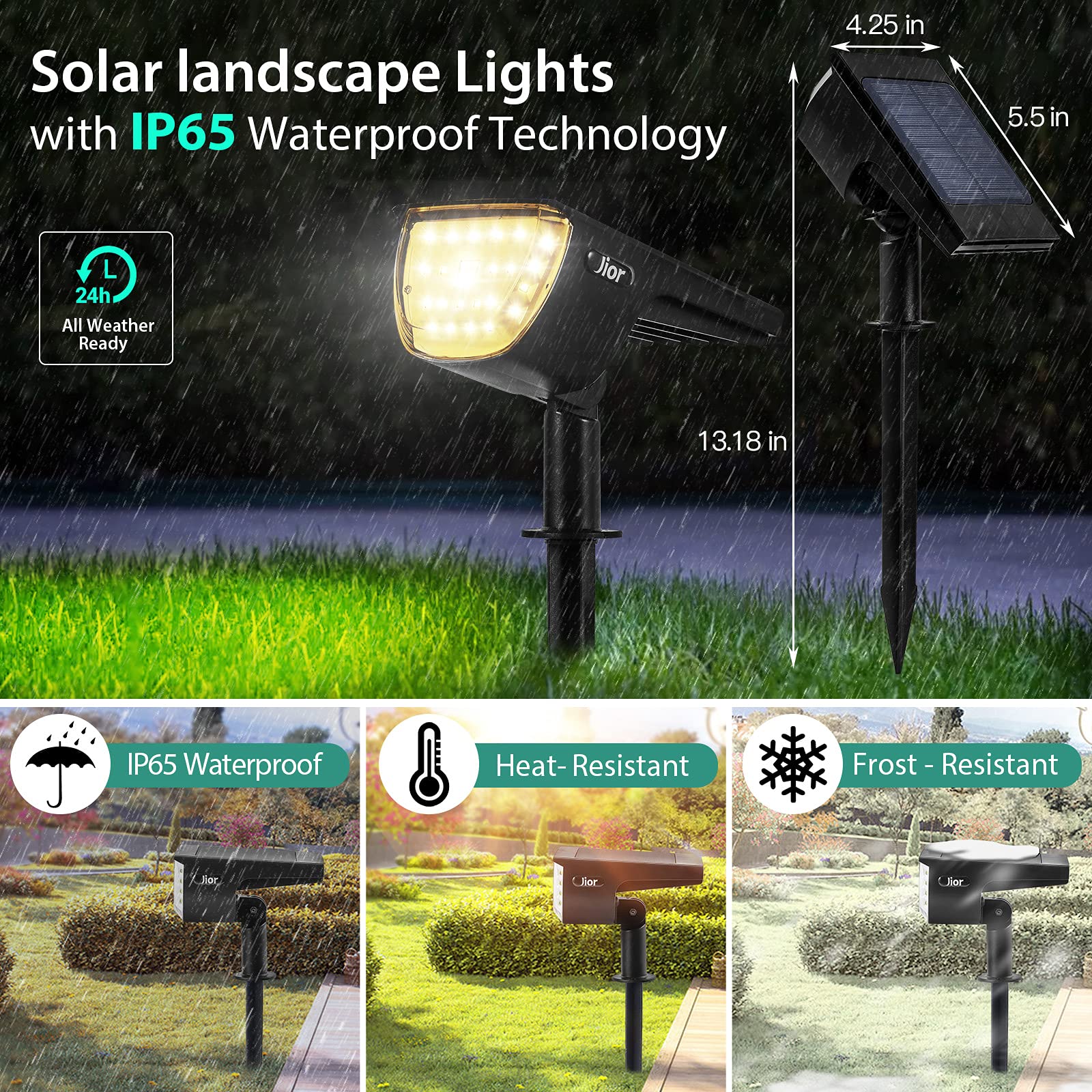 Jior Solar Outdoor Lights,32 Leds Landscape Spotlights Ip65 Waterproof Solar Powered Outdoor Lights,2-In-1 Adjustable Solar Wall