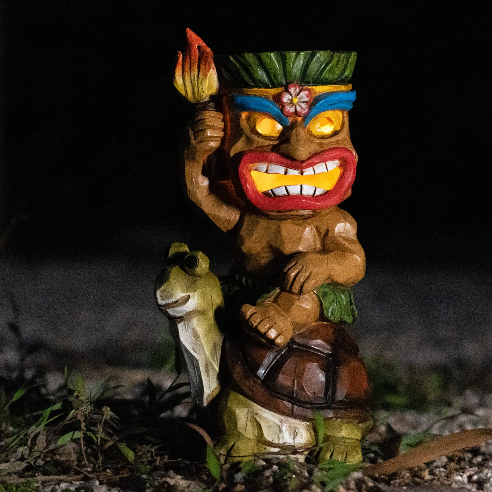 EPTUEGA Tiki Statue - Solar Turtle Decor, Resin, Tiki Riding Turtle, Outdoor Decoration for Patio, Balcony, Yard