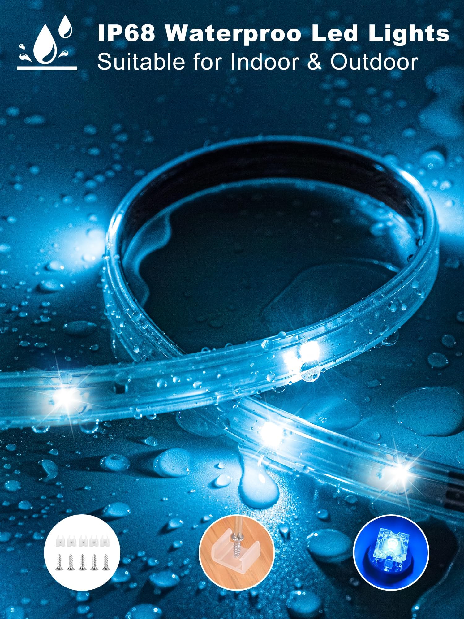 Ledagic 300Ft Outdoor Led Strip Lights Waterproof, Ip68 Outside Led Light Strip Waterproof With Remote And App Control, Exterior