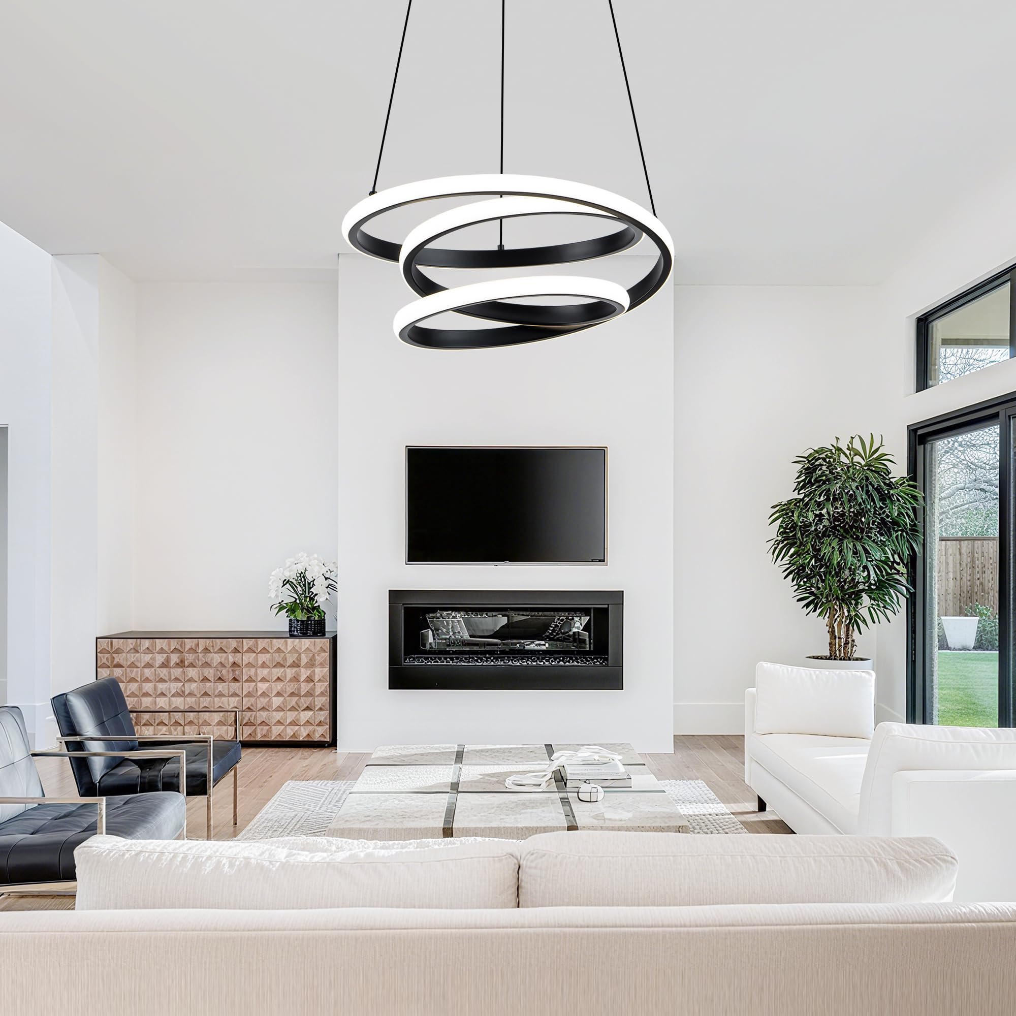 Mayful Modern Chandelier With Remote Control  3-Color Dimmable Led Pendant Light Fixtures  Height Adjustable Kitchen Island Lighting For Dining Room Bedroom Living Room Foyer Office Black 13.78 Inches