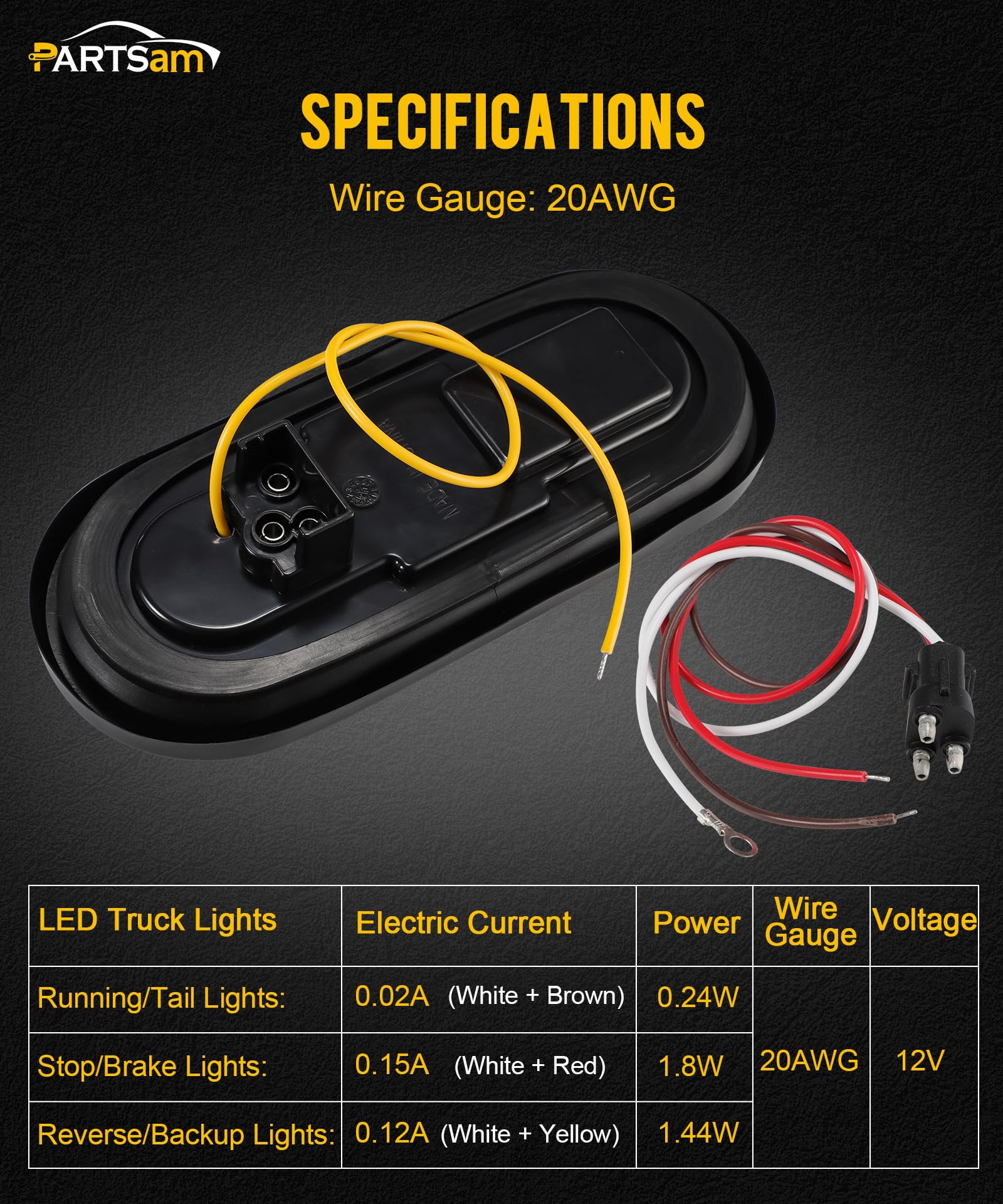 Partsam 4Pcs 6.3&quot; Inch Oval Led Trailer Taillights Stop Brake Lights Running Red And White Backup And Reverse Lights, Sealed 6.3 Inch Oval Led Trailer Lights Kit Grommet Mount For Rv Trucks