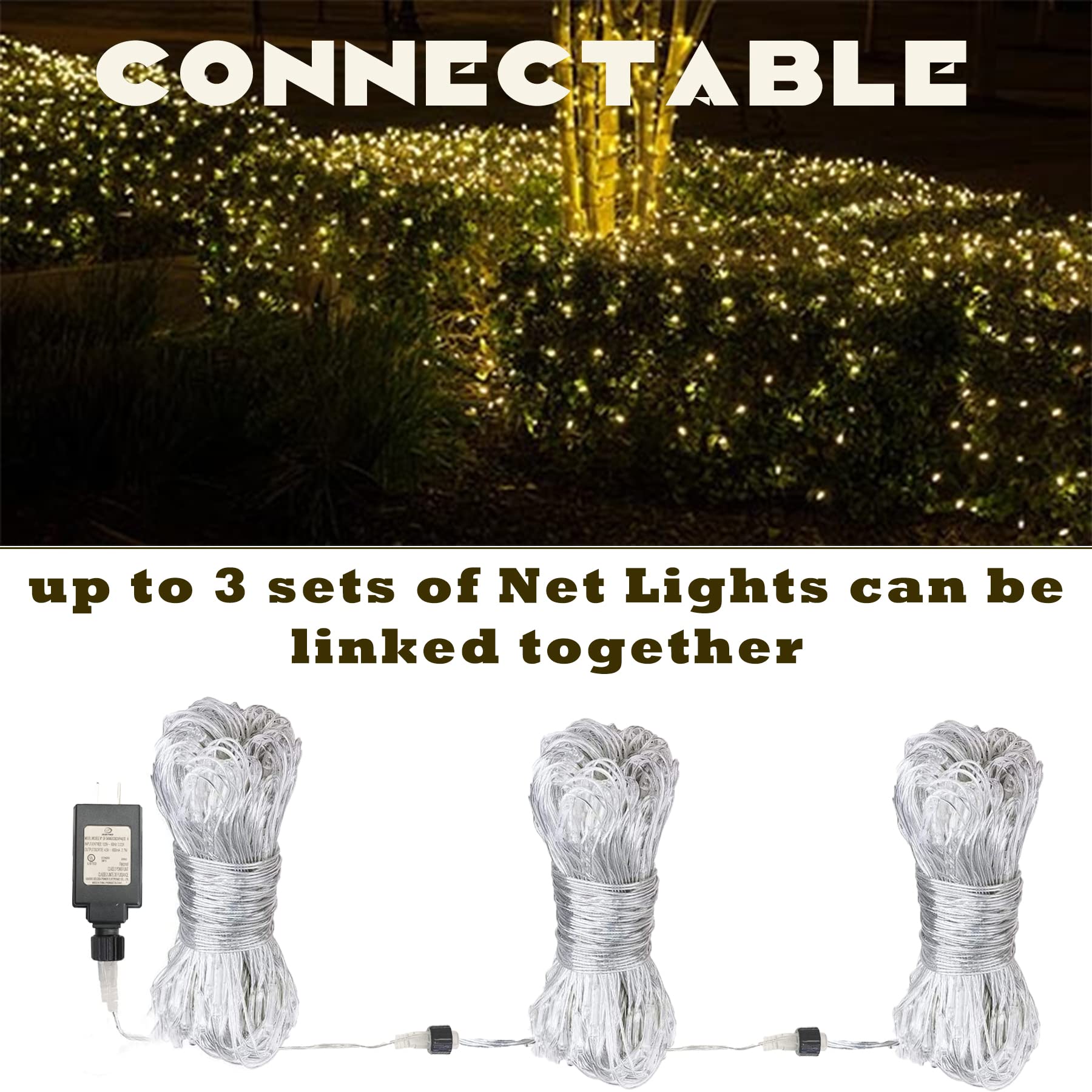 Eueasy LED Net Lights, 270 LEDs, 10x10FT, 8 Lighting Modes, Outdoor Use, Connectable, Model BG-CL3M3-306L01