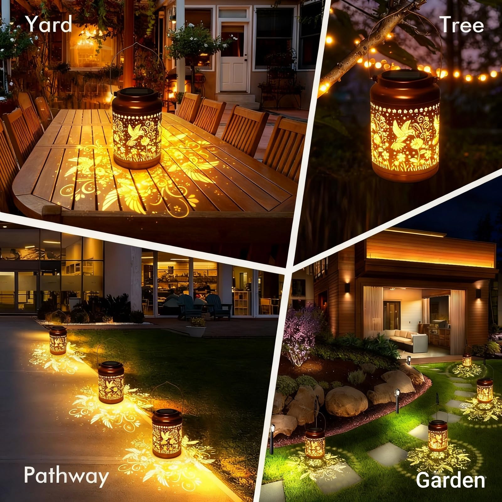 Dialan's Solar Lanterns Outdoor - Waterproof Hummingbird Metal Lights for Garden Decor, Yard, Patio, Backyard, Farm