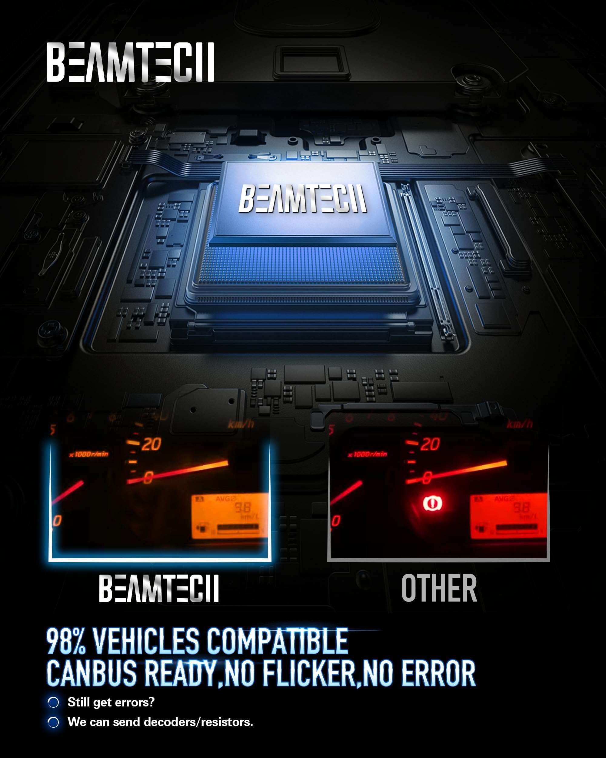BEAMTECH H13/9008 Fanless LED Bulbs, 300% Brighter 6500K White Fog Light, Pack of 2, Aluminum, for Car & Powersports