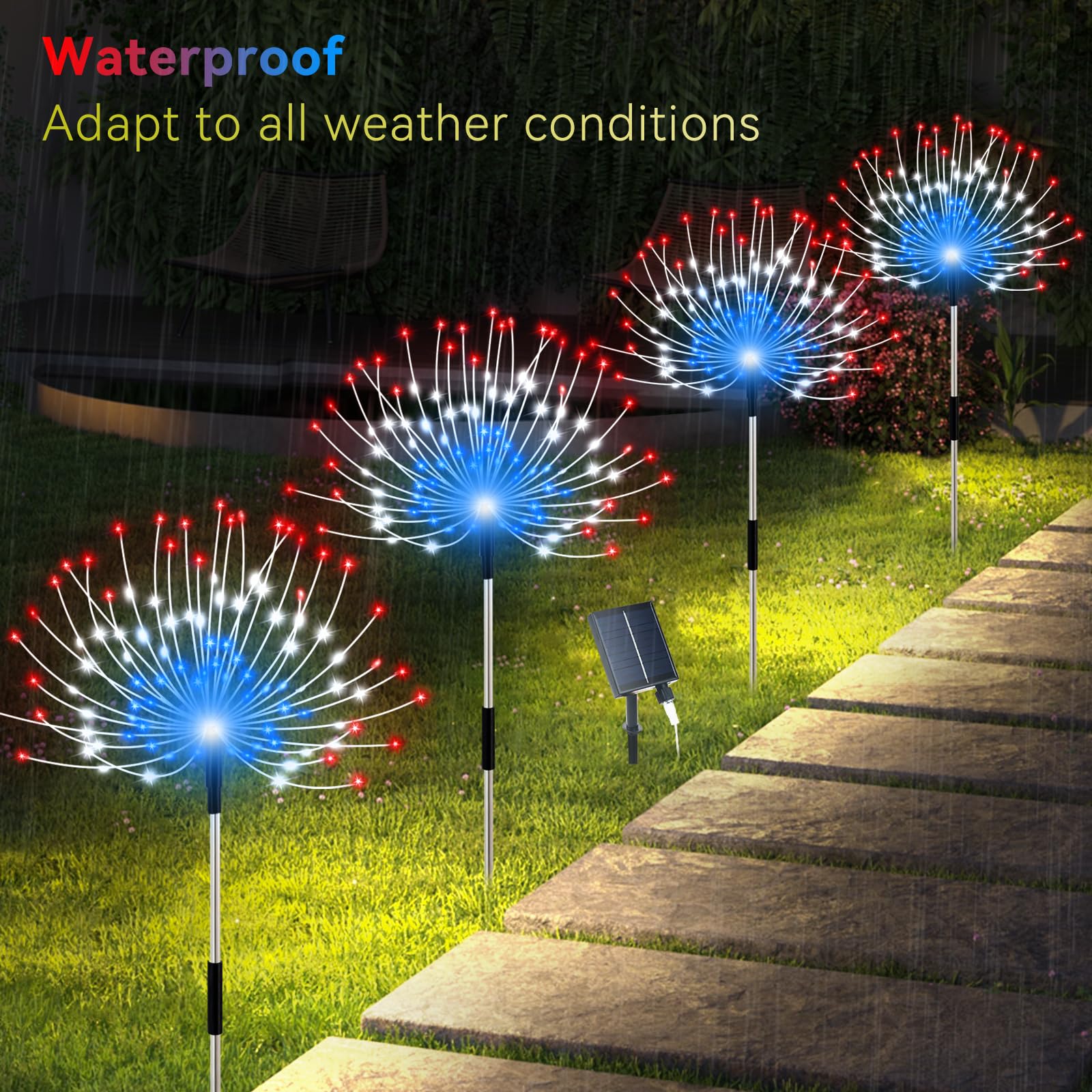 Slyuexu Solar Garden Lights Outdoor, 4 Pack Total 480 Led Solar Firework Lights Decorative 4Th Of July Decoration, Outdoor Water